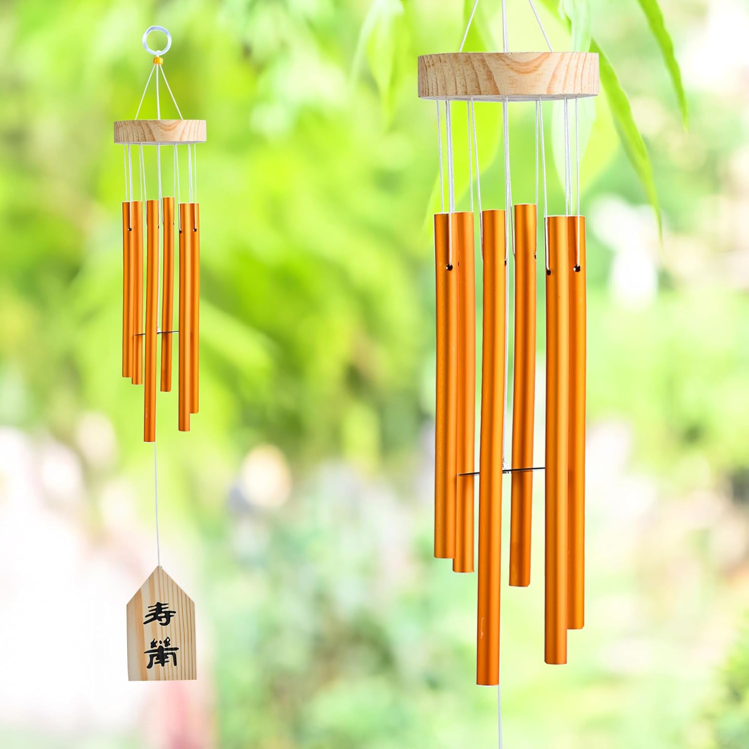 HindCraft Golden Metal Wind Chime with Wooden Top for Home & Garden Decor