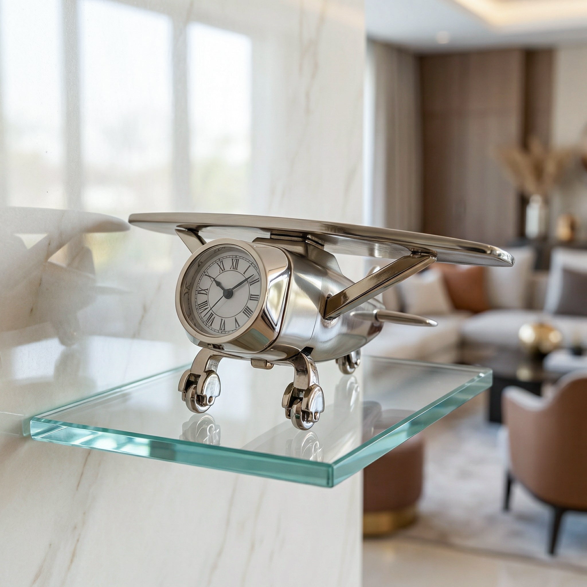 HindCraft Metal Aeroplane Table Clock with Roman Dial for Home & Office Décor