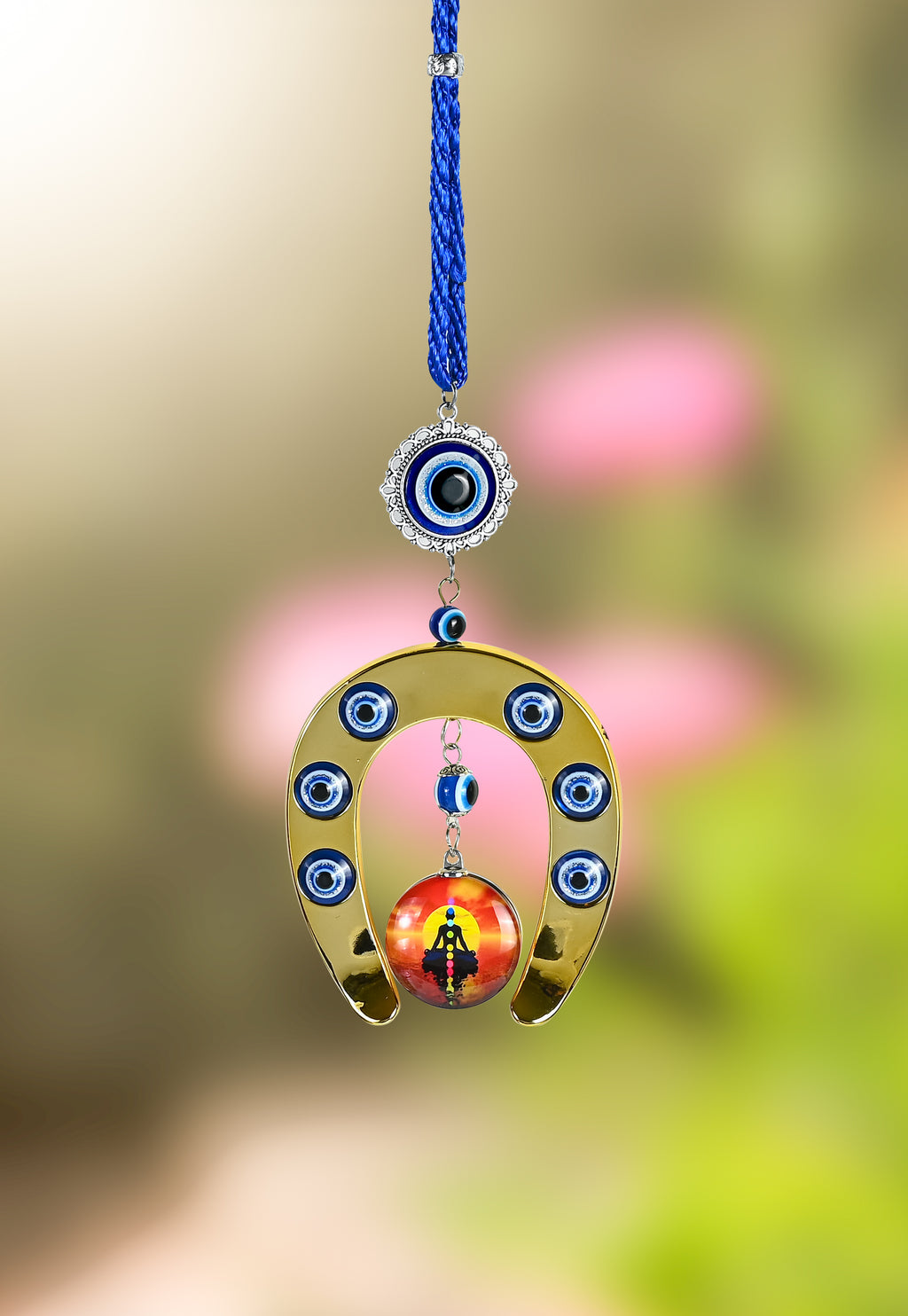 HindCraft Evil Eye Horseshoe Hanging with Meditation Charm for Home Entrance, Door, Wall & Office Décor