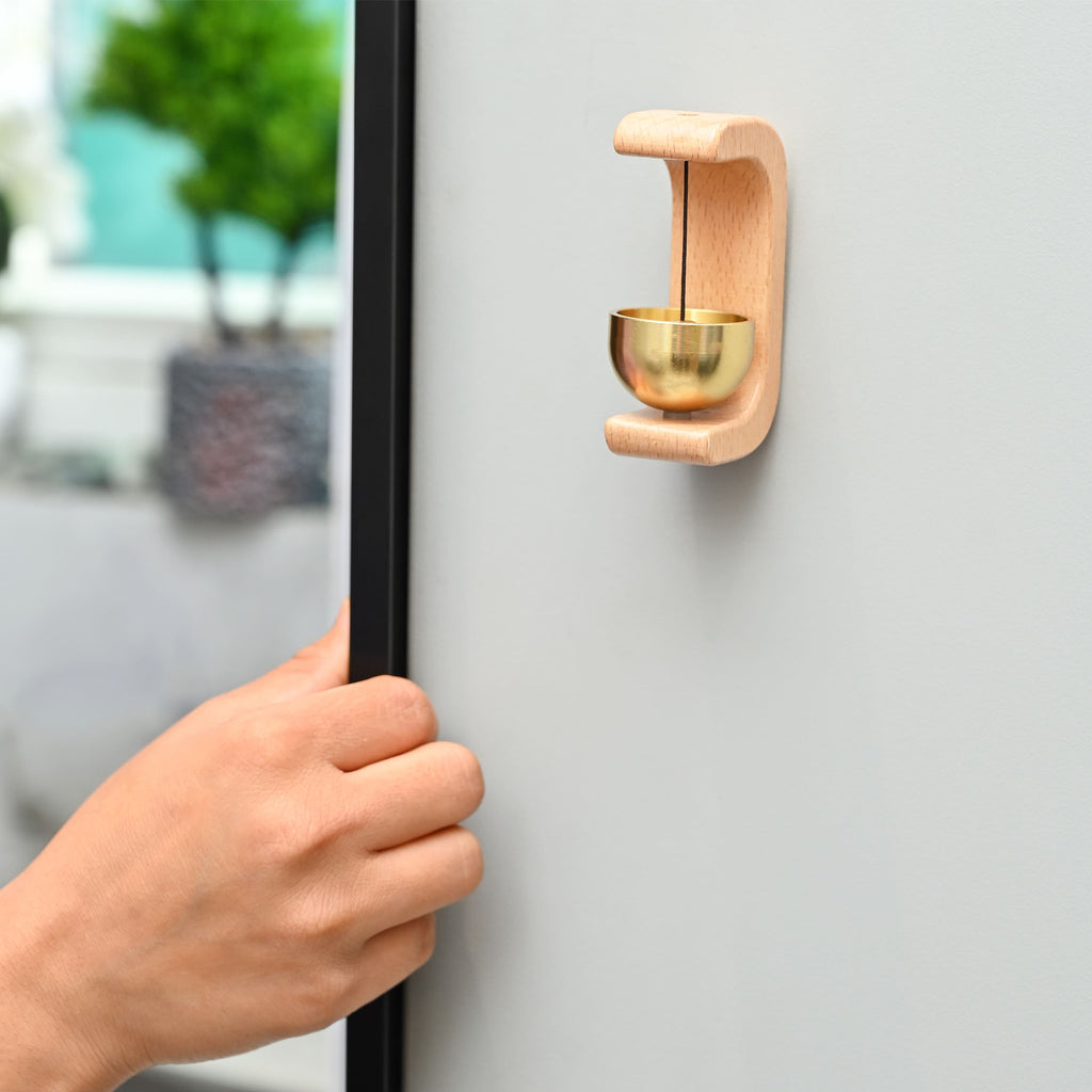 HindCraft Wooden Door Bell with Brass Hanging Bell – Wooden Door Chime for Home Entrance