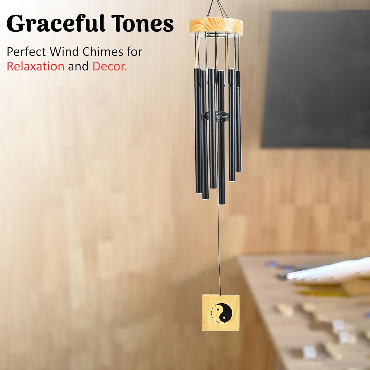 HindCraft Black Metal Wind Chime for Balcony & Garden Decor
