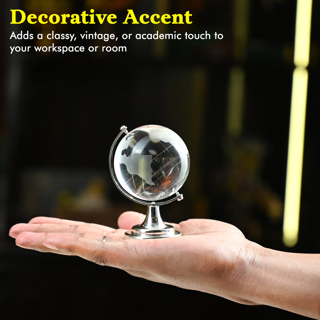 HindCraft Feng Shui Crystal Globe with Silver Stand for Home & Office Décor