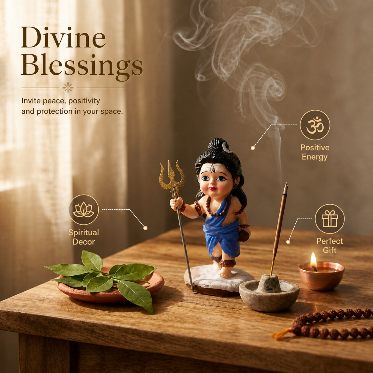 HindCraft Bal Shiv Idol with Trishul | Baby Lord Shiva Resin Showpiece for Home Temple, Office Desk & Spiritual Décor