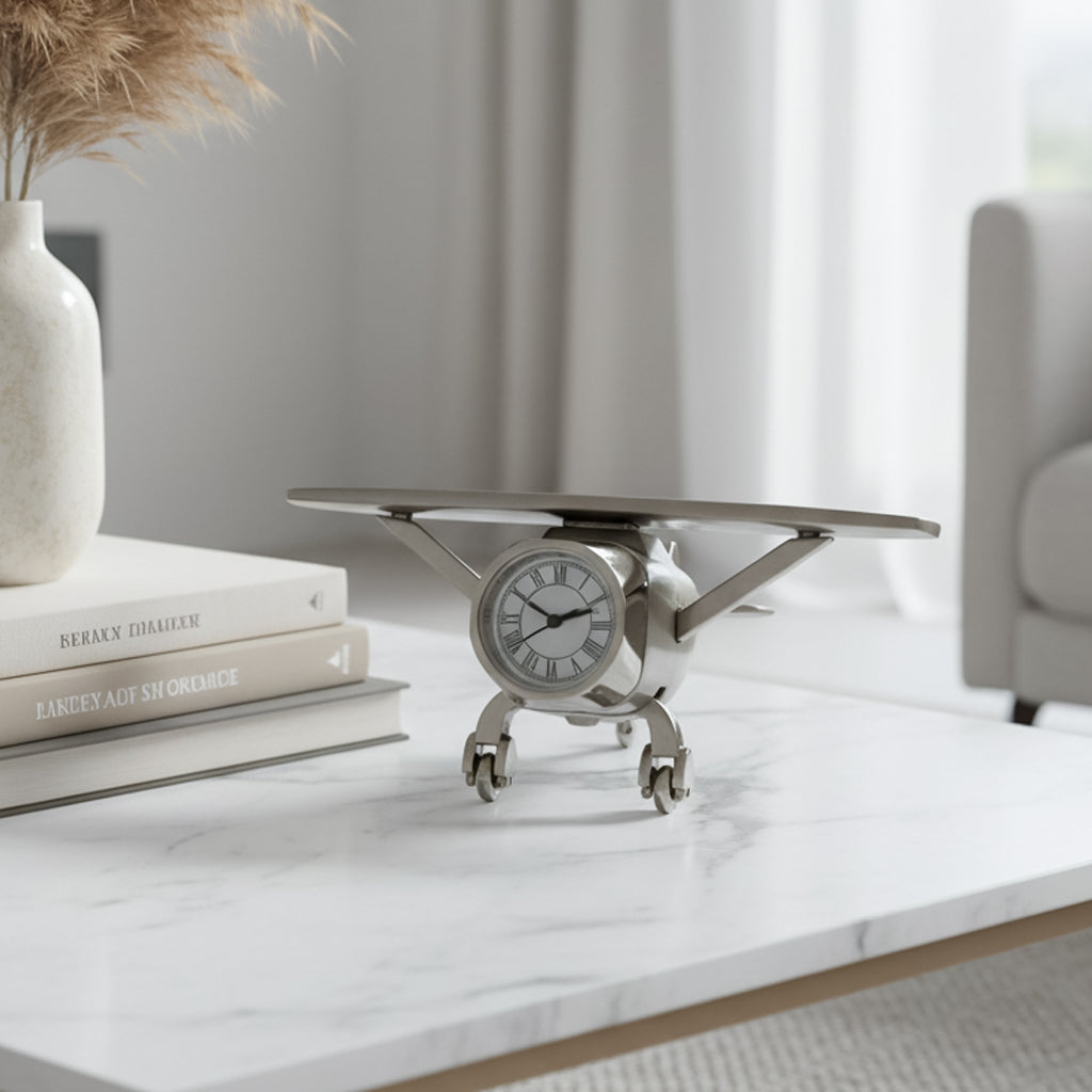 HindCraft Metal Aeroplane Table Clock with Roman Dial for Home & Office Décor