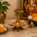 HindCraft Brass Dancing Ganesha Diya with 5 Oil Lamps | Traditional Brass Deepam for Home Temple, Pooja Room & Festive Décor