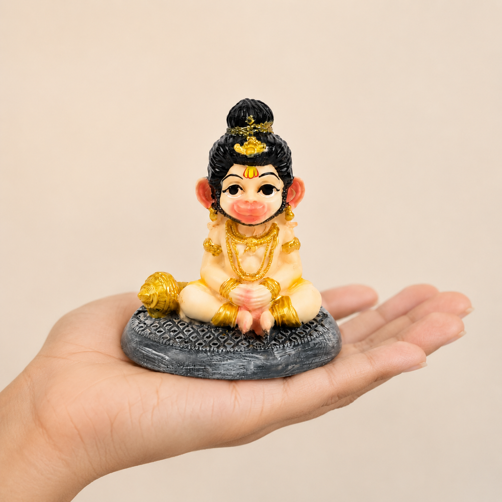 HindCraft Bal Hanuman Idol with Gada for Home Temple, Car Dashboard & Spiritual Décor