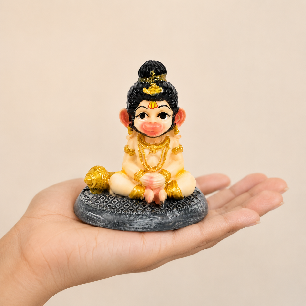 HindCraft Bal Hanuman Idol with Gada for Home Temple, Car Dashboard & Spiritual Décor