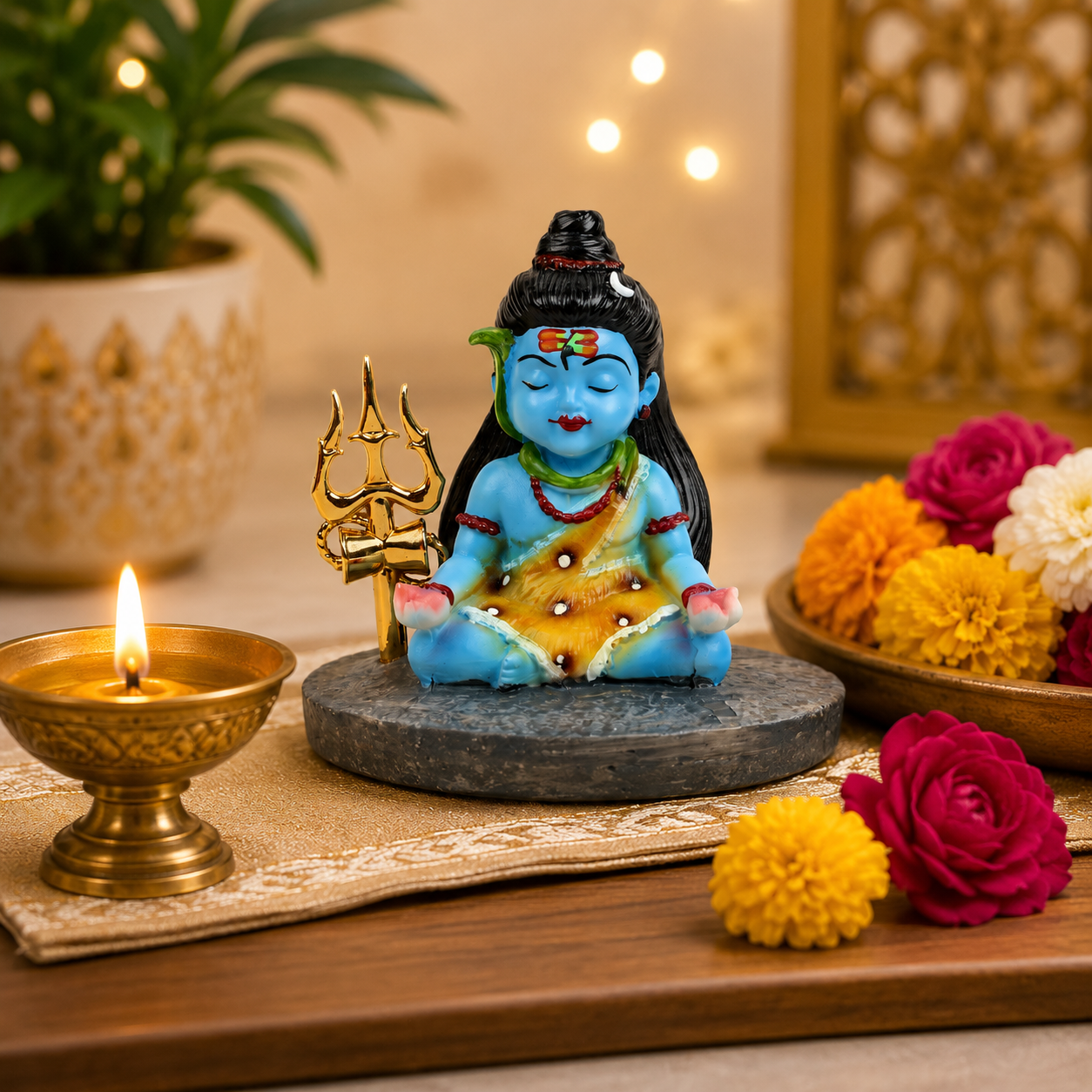 HindCraft Meditating Lord Shiva Idol with Trishul for Home Temple, Office Desk & Spiritual Decor