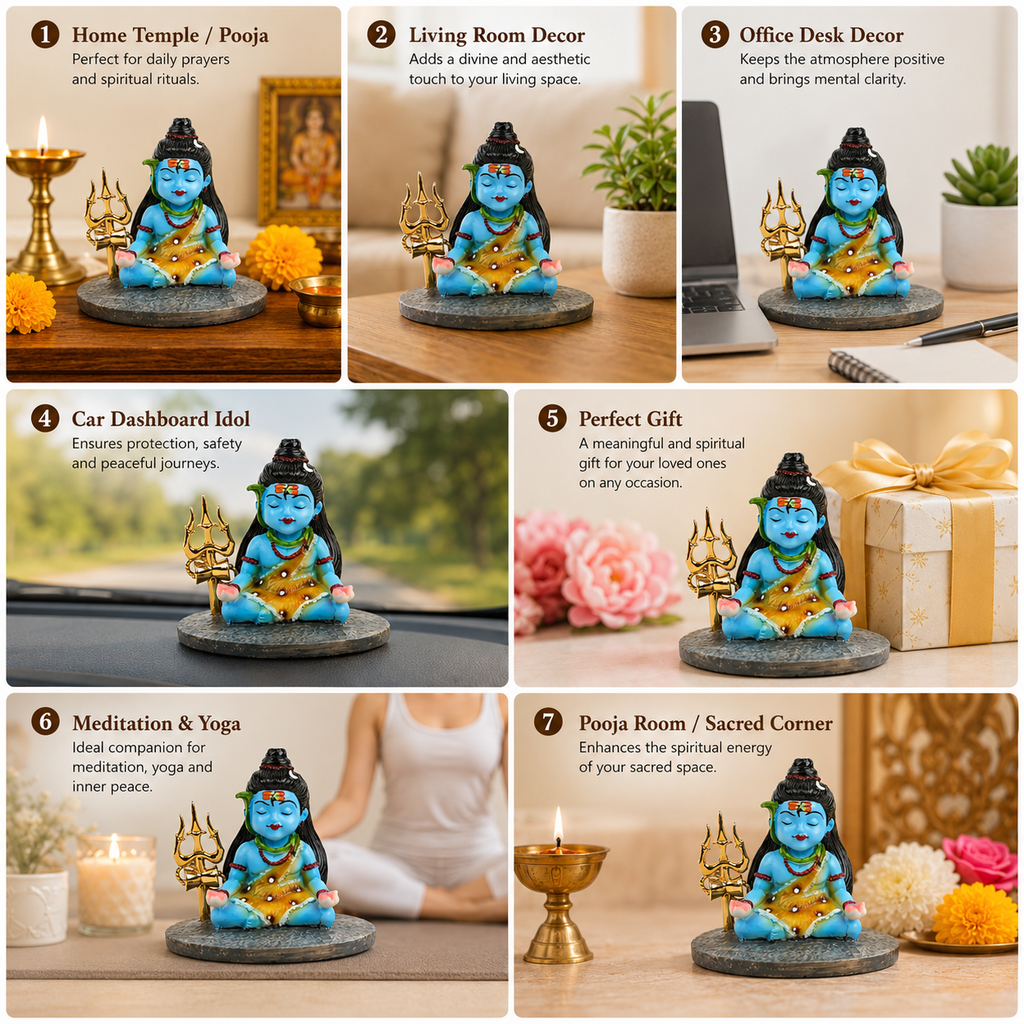HindCraft Meditating Lord Shiva Idol with Trishul for Home Temple, Office Desk & Spiritual Decor