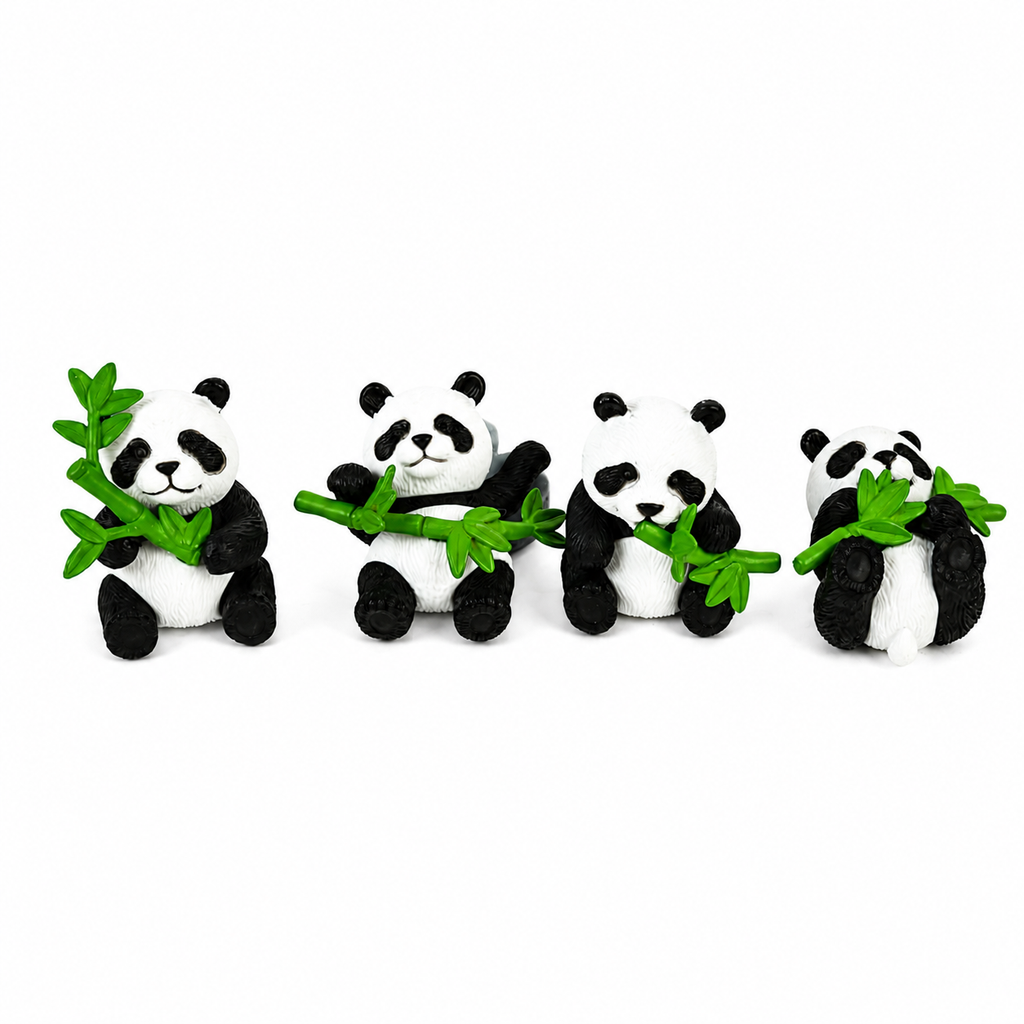 HindCraft Cute Panda Mini Showpiece Set of 4 | Panda Figurines for Home Decor, Desk, Car Dashboard & Gifting