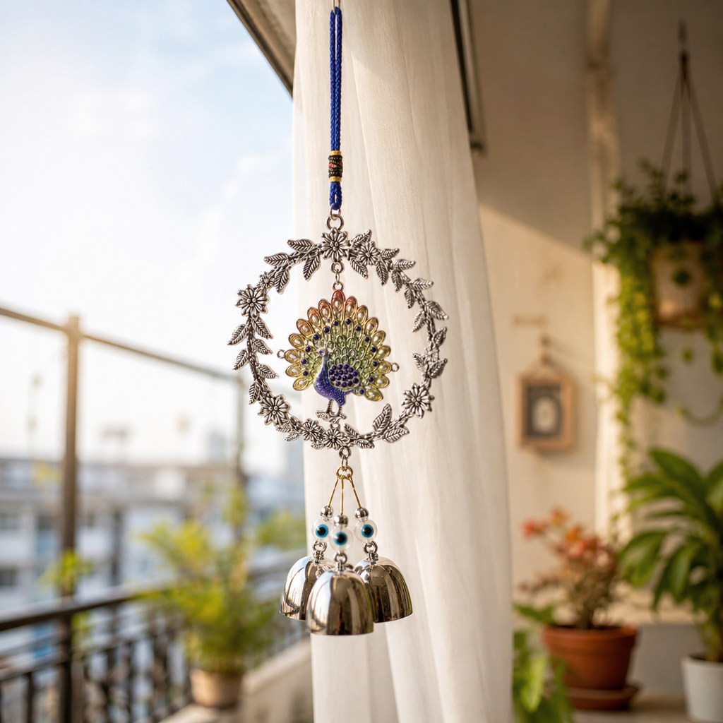 HindCraft Peacock Wind Chime with Metal Bells | Decorative Hanging for Home, Balcony, Window & Office Decor