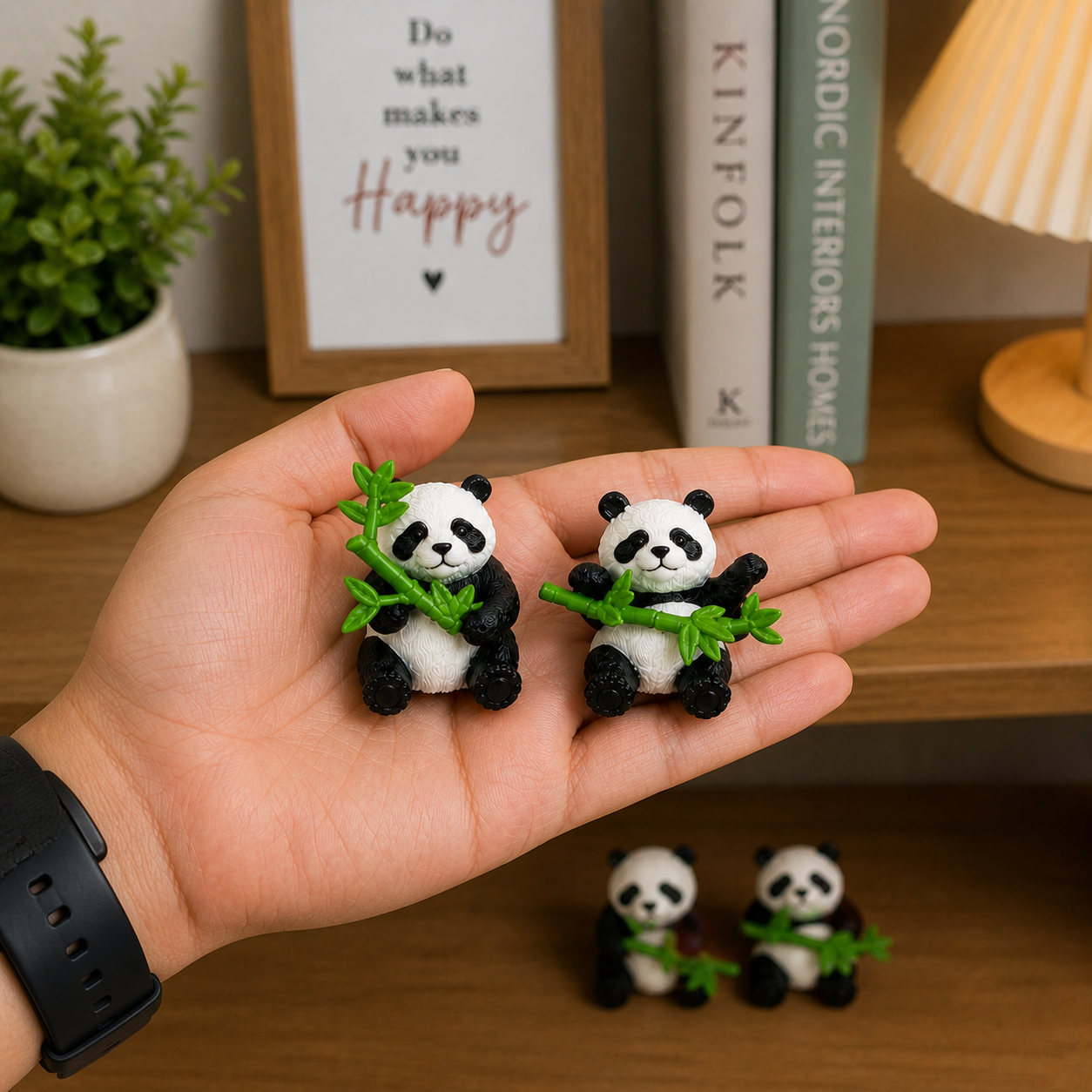 HindCraft Cute Panda Mini Showpiece Set of 4 | Panda Figurines for Home Decor, Desk, Car Dashboard & Gifting
