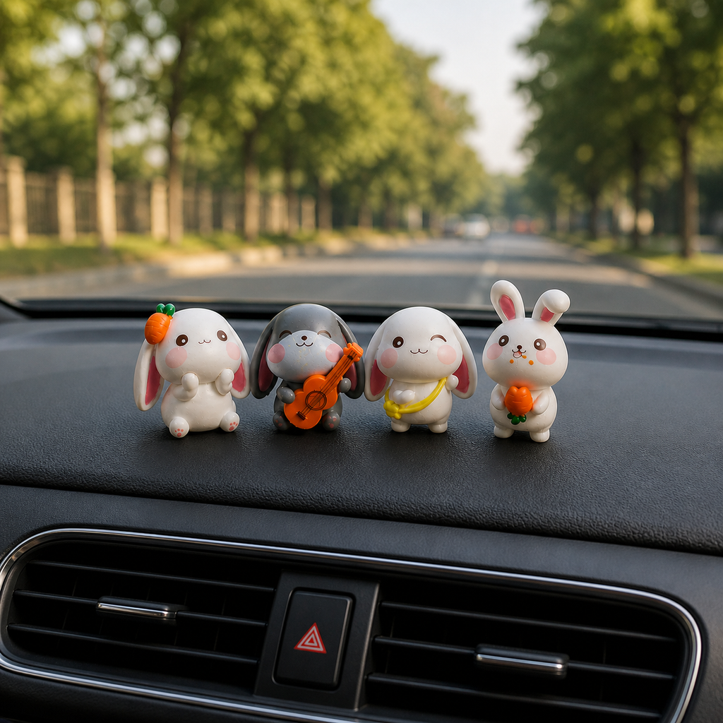 HindCraft Cute Bunny Mini Showpiece Set of 4 | Rabbit Figurines for Home Decor, Desk, Car Dashboard & Gifting