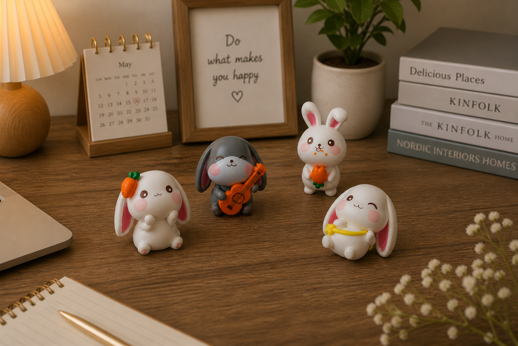 HindCraft Cute Bunny Mini Showpiece Set of 4 | Rabbit Figurines for Home Decor, Desk, Car Dashboard & Gifting