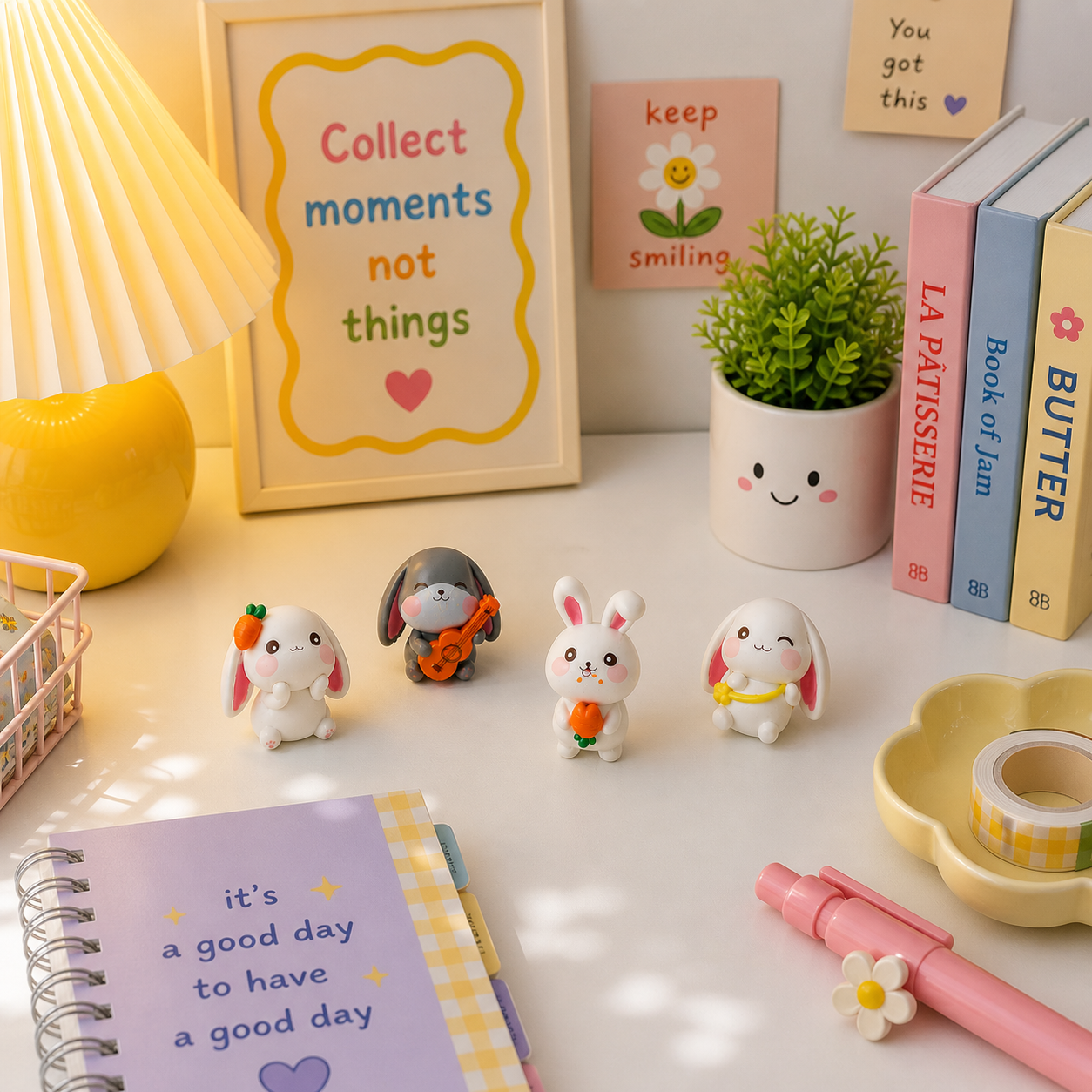 HindCraft Cute Bunny Mini Showpiece Set of 4 | Rabbit Figurines for Home Decor, Desk, Car Dashboard & Gifting