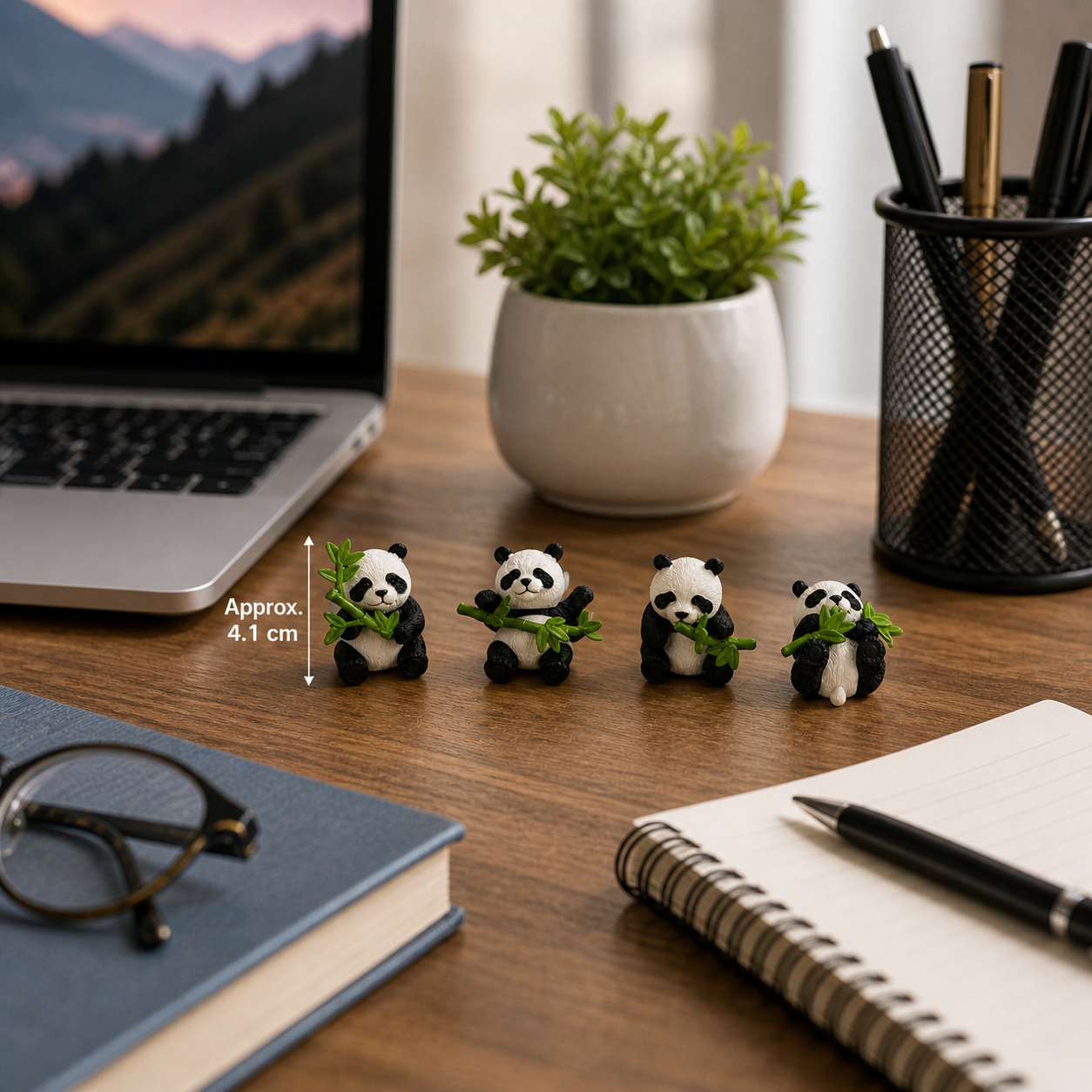 HindCraft Cute Panda Mini Showpiece Set of 4 | Panda Figurines for Home Decor, Desk, Car Dashboard & Gifting