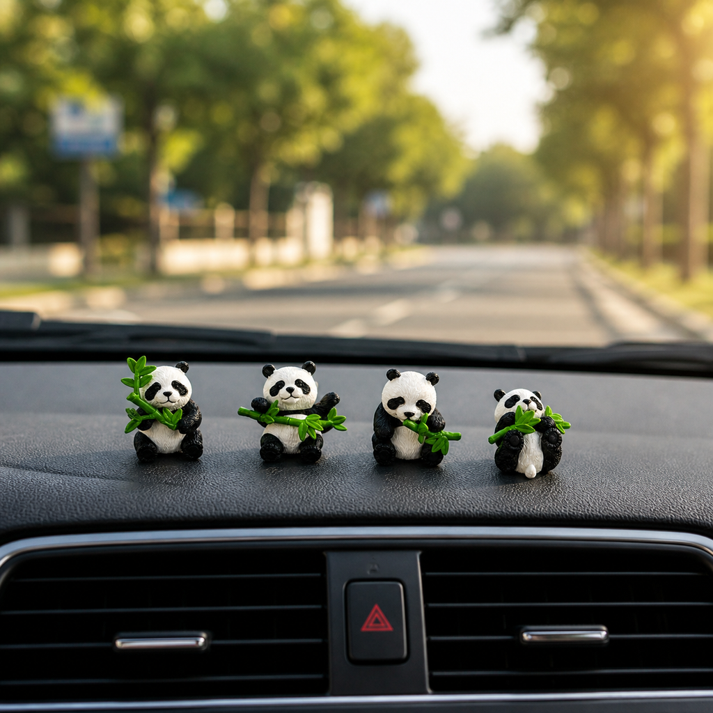 HindCraft Cute Panda Mini Showpiece Set of 4 | Panda Figurines for Home Decor, Desk, Car Dashboard & Gifting