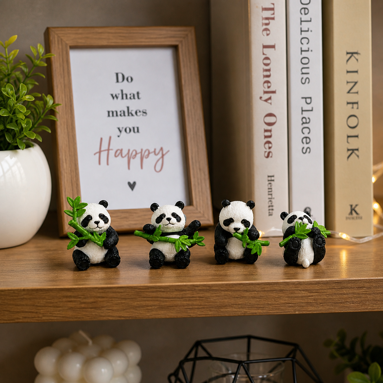 HindCraft Cute Panda Mini Showpiece Set of 4 | Panda Figurines for Home Decor, Desk, Car Dashboard & Gifting