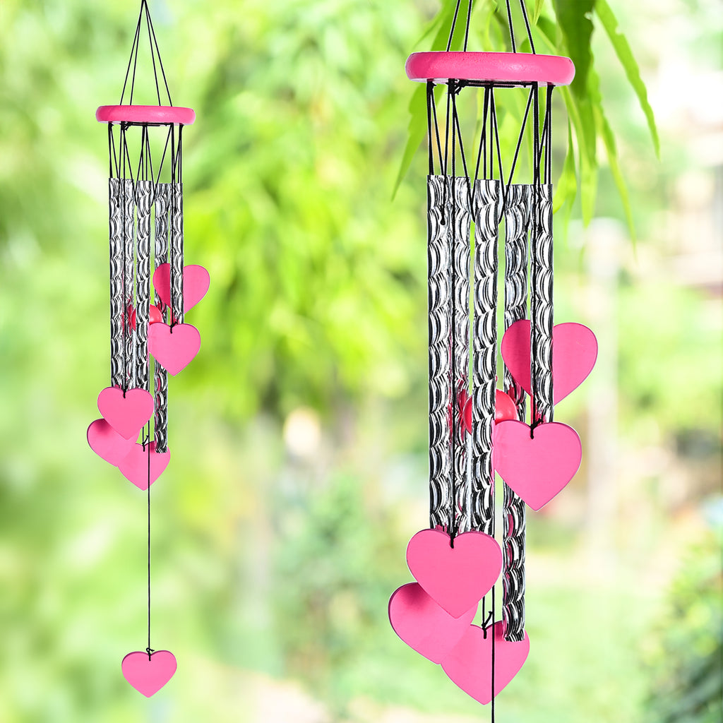 HindCraft Pink Heart Wind Chime for Home Décor, Balcony Hanging, Romantic Gift
