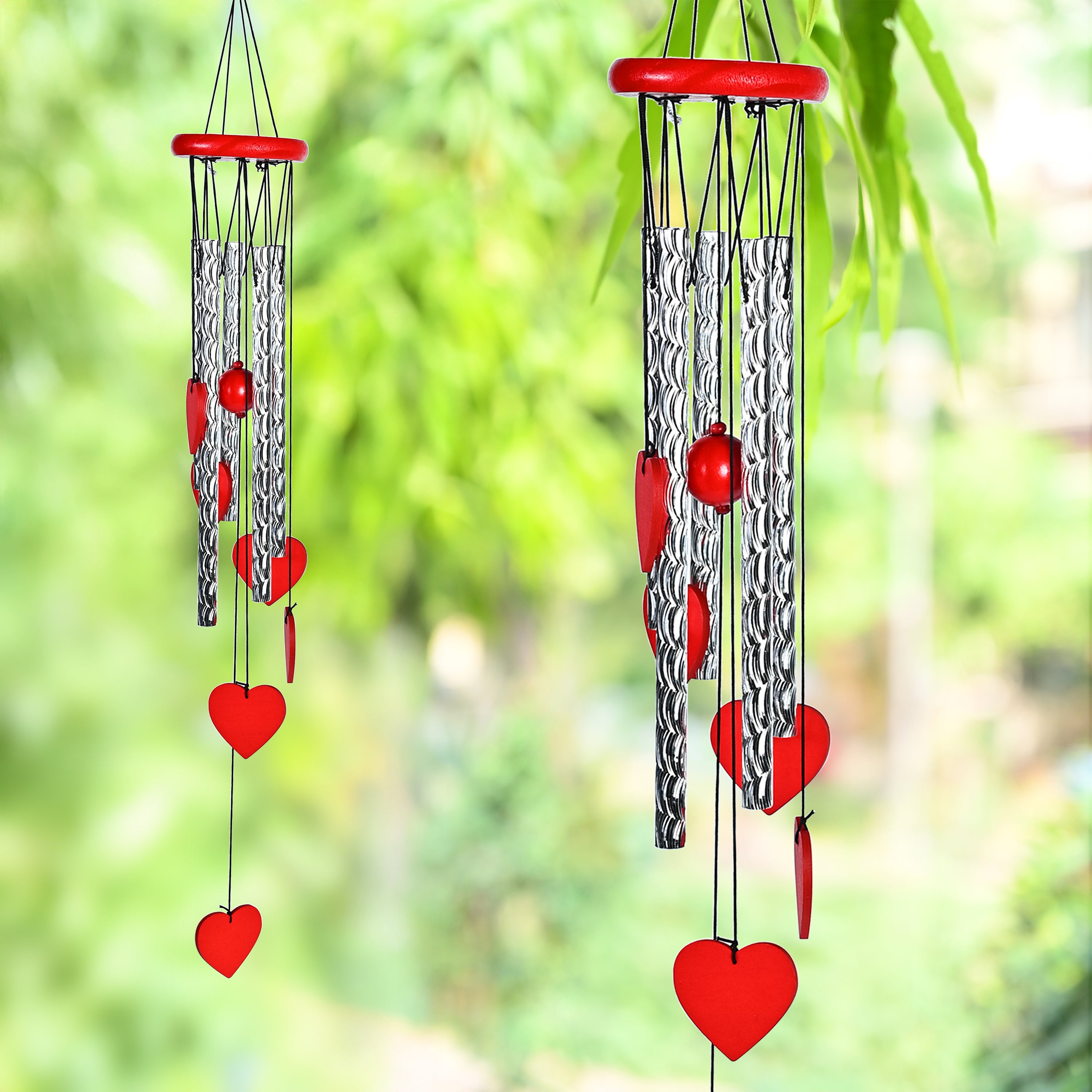 HindCraft Red Heart Wind Chime for Home Decor Hanging Metal Chime