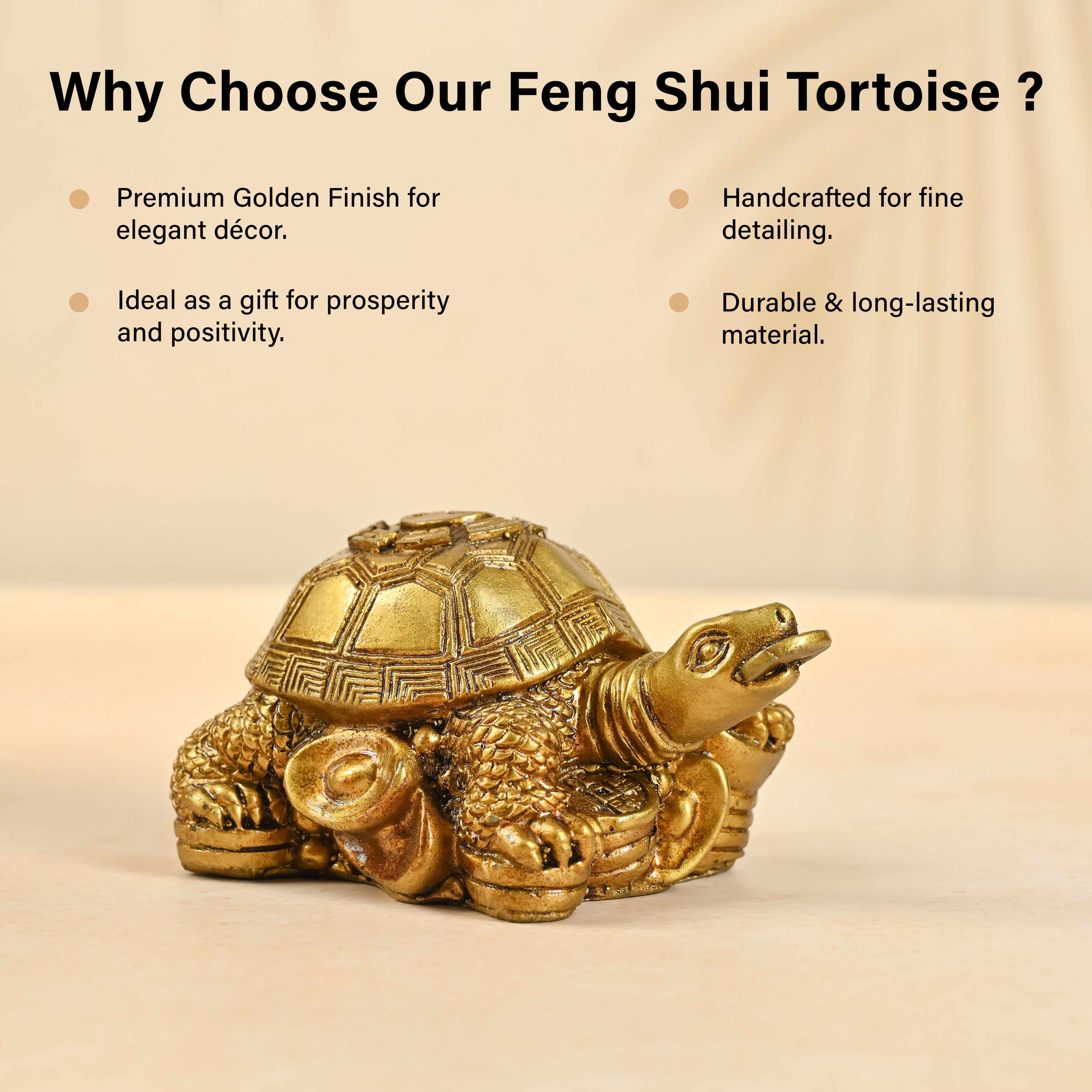 HindCraft Golden Tortoise Family Showpiece with Coin Design for Home, Office Desk & Vastu Décor