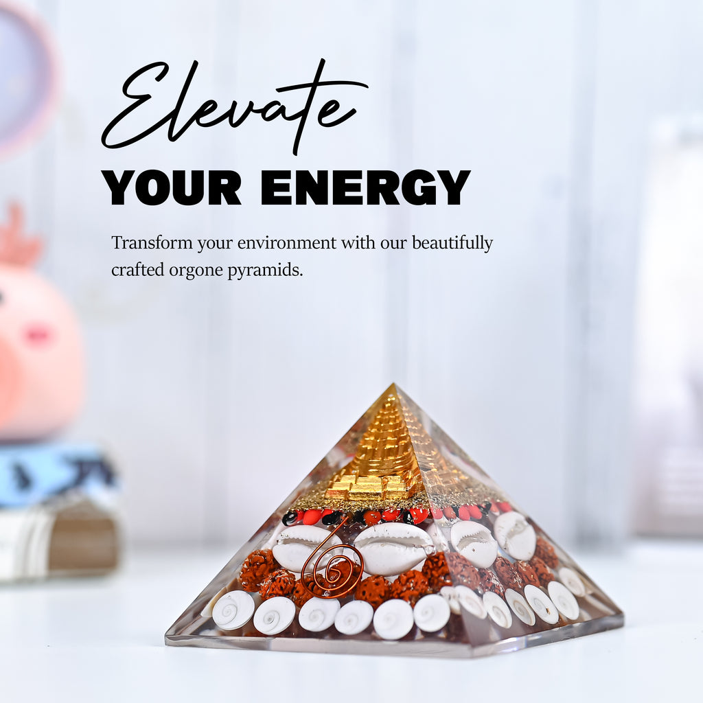 HindCraft 75 mm Lakshmi Shree Yantra Pyramid Vastu Kit | Original Gomati Chakra, Rudraksha & Kaudi Shells for Home Decor, Prosperity & Positive Energy