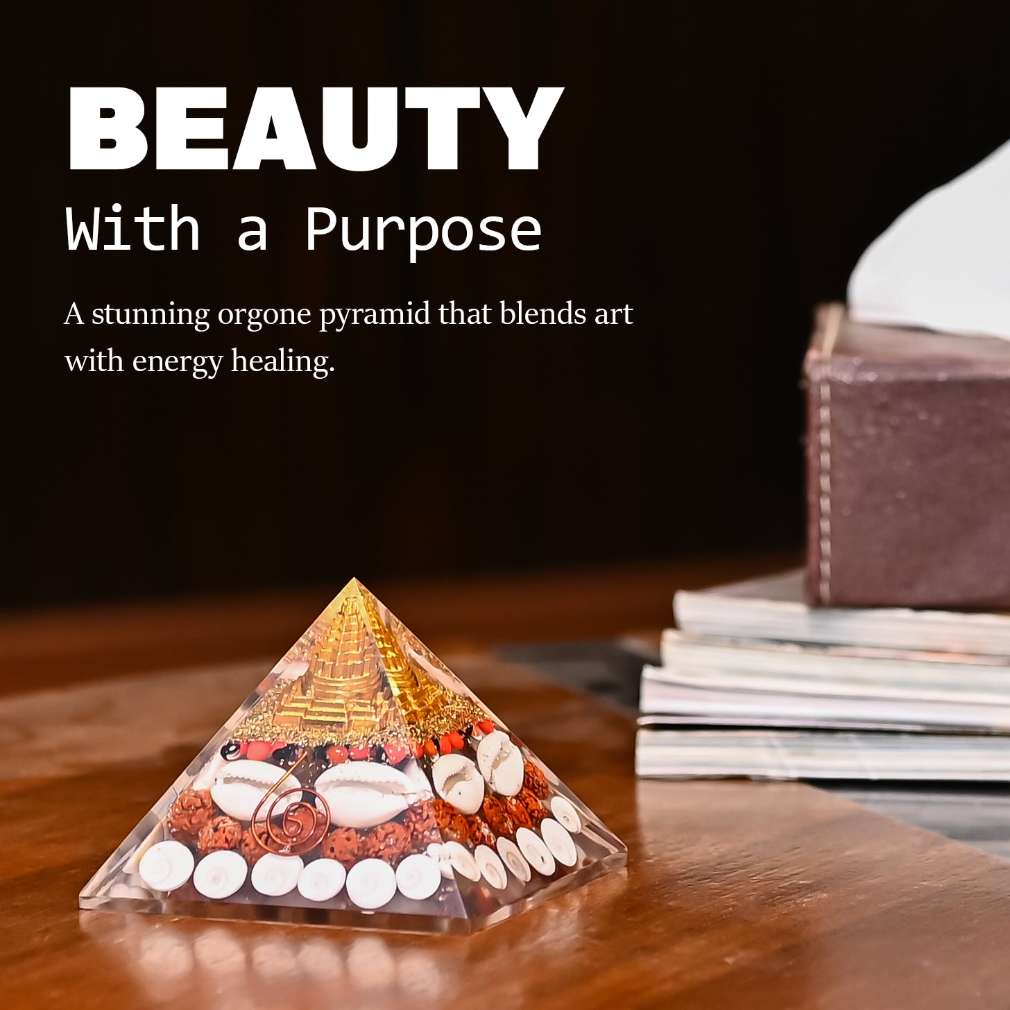 HindCraft 75 mm Lakshmi Shree Yantra Pyramid Vastu Kit | Original Gomati Chakra, Rudraksha & Kaudi Shells for Home Decor, Prosperity & Positive Energy