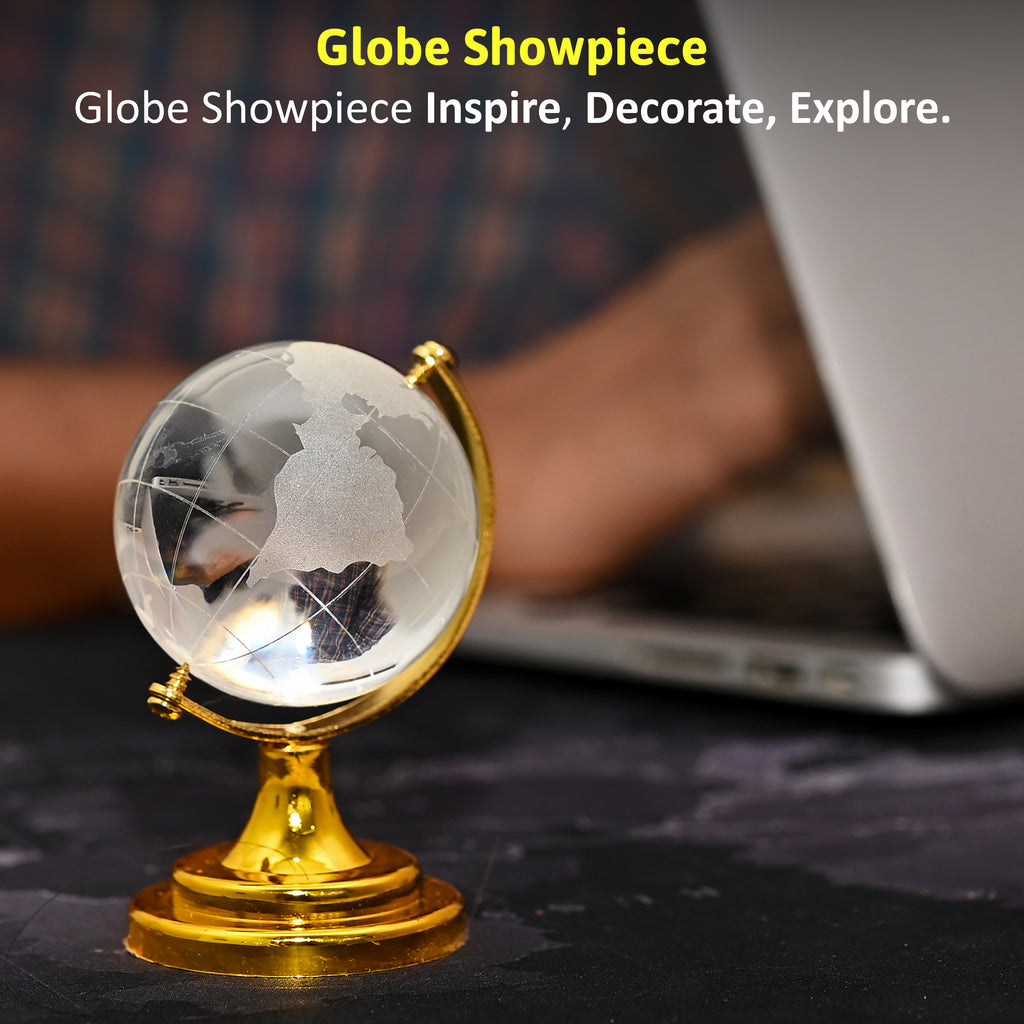 HindCraft Feng Shui Crystal Globe with Golden Stand for Home & Office Décor