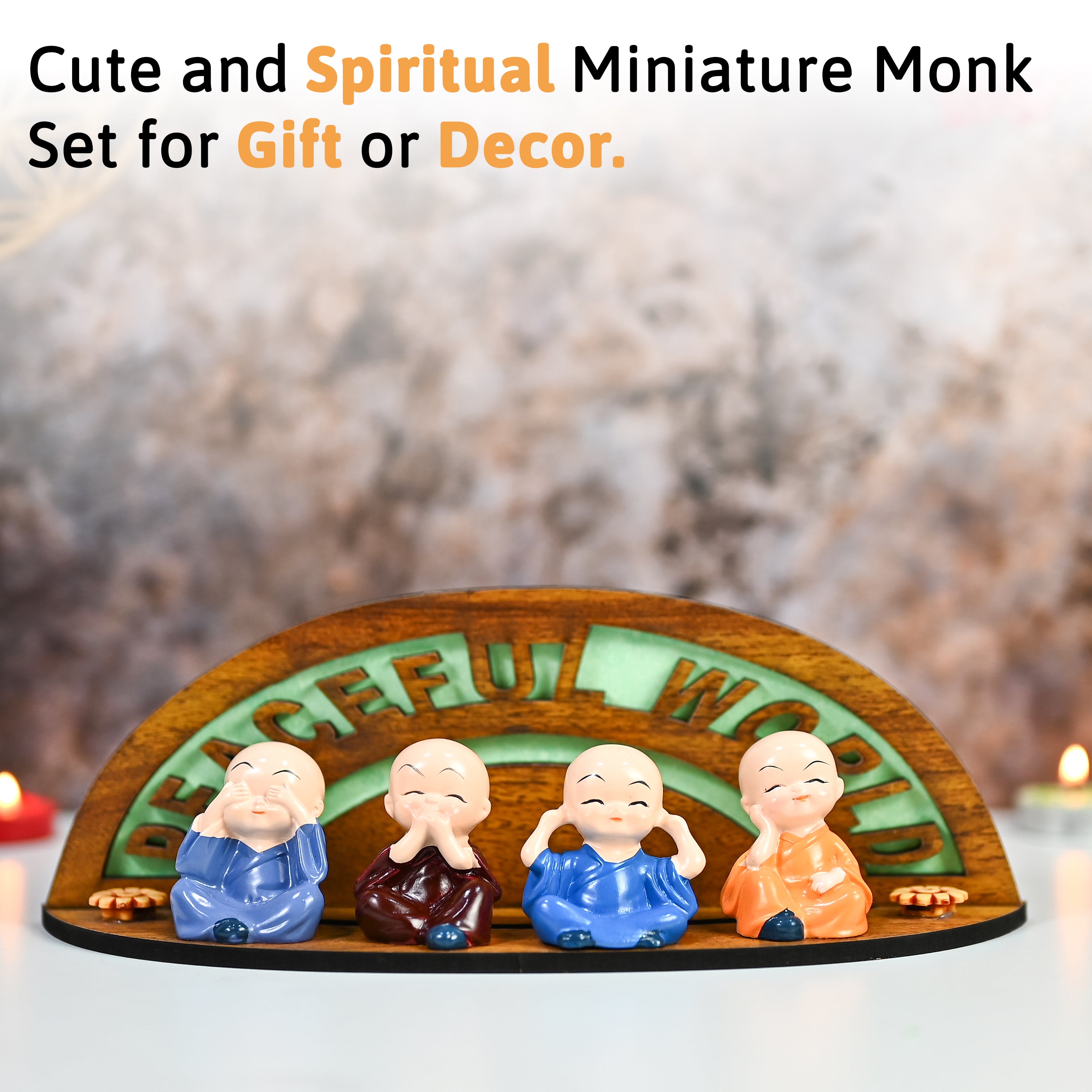 HindCraft Peaceful World Four Monk Showpiece for Home, Office & Table Décor