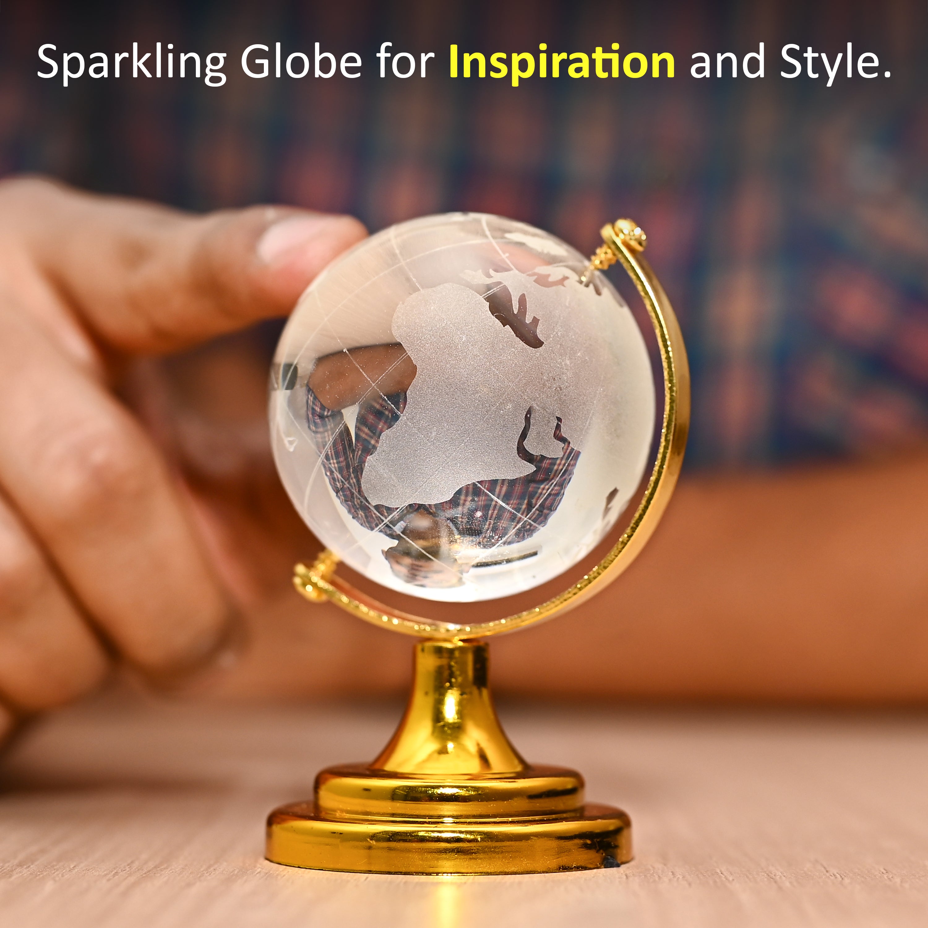 HindCraft Feng Shui Crystal Globe with Golden Stand for Home & Office Décor