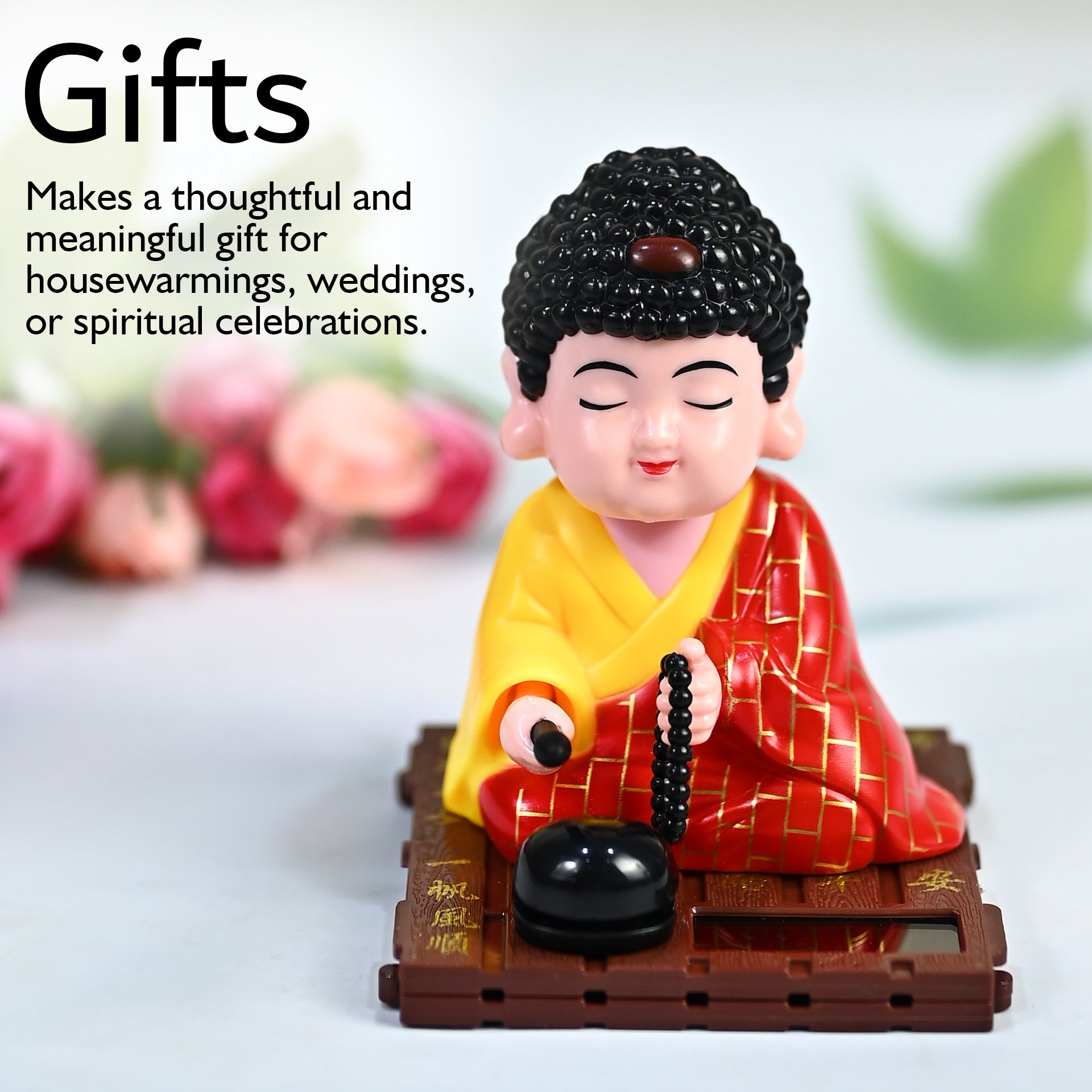 HindCraft Meditating Buddha Monk Showpiece with Prayer Beads for Home & Office Décor