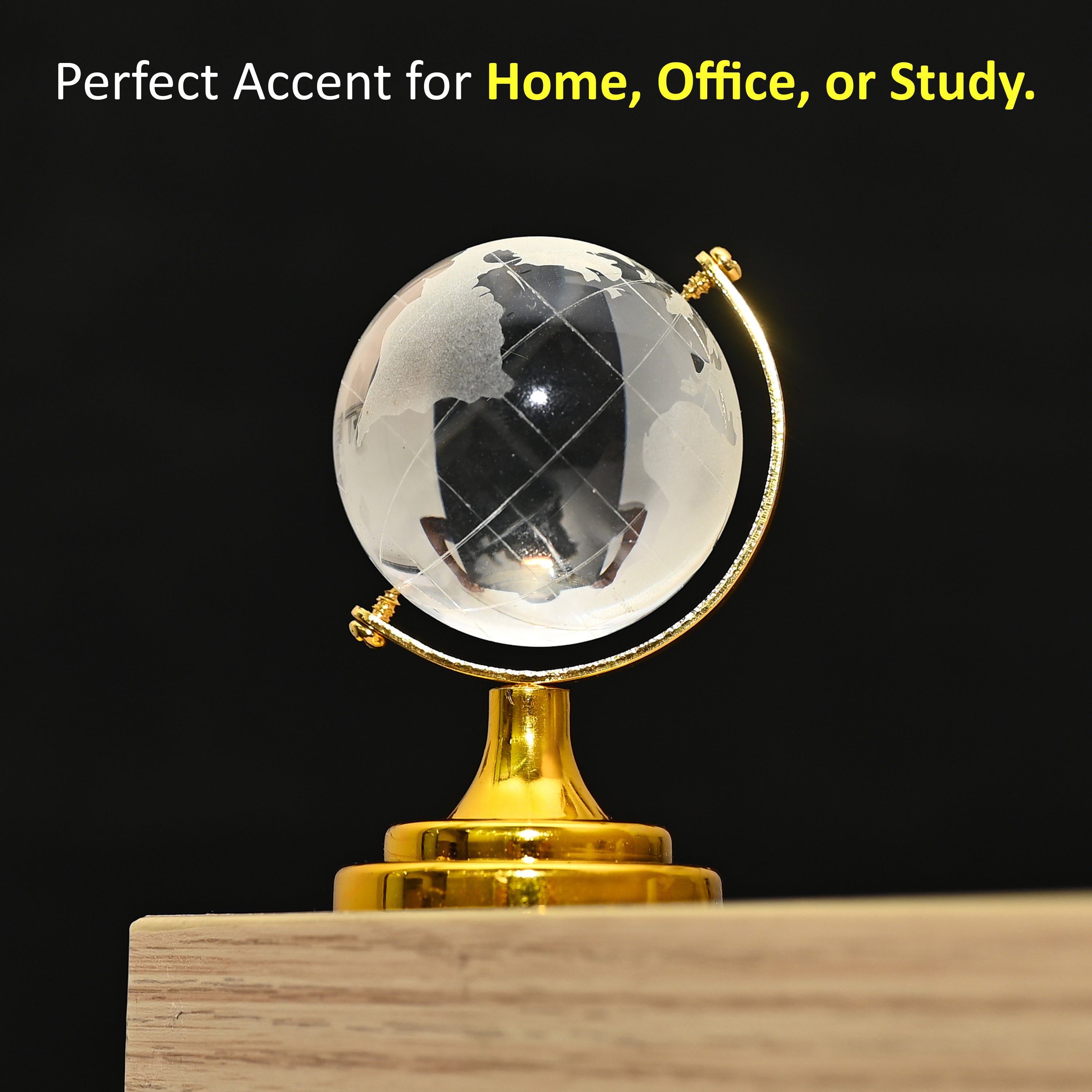 HindCraft Feng Shui Crystal Globe with Golden Stand for Home & Office Décor