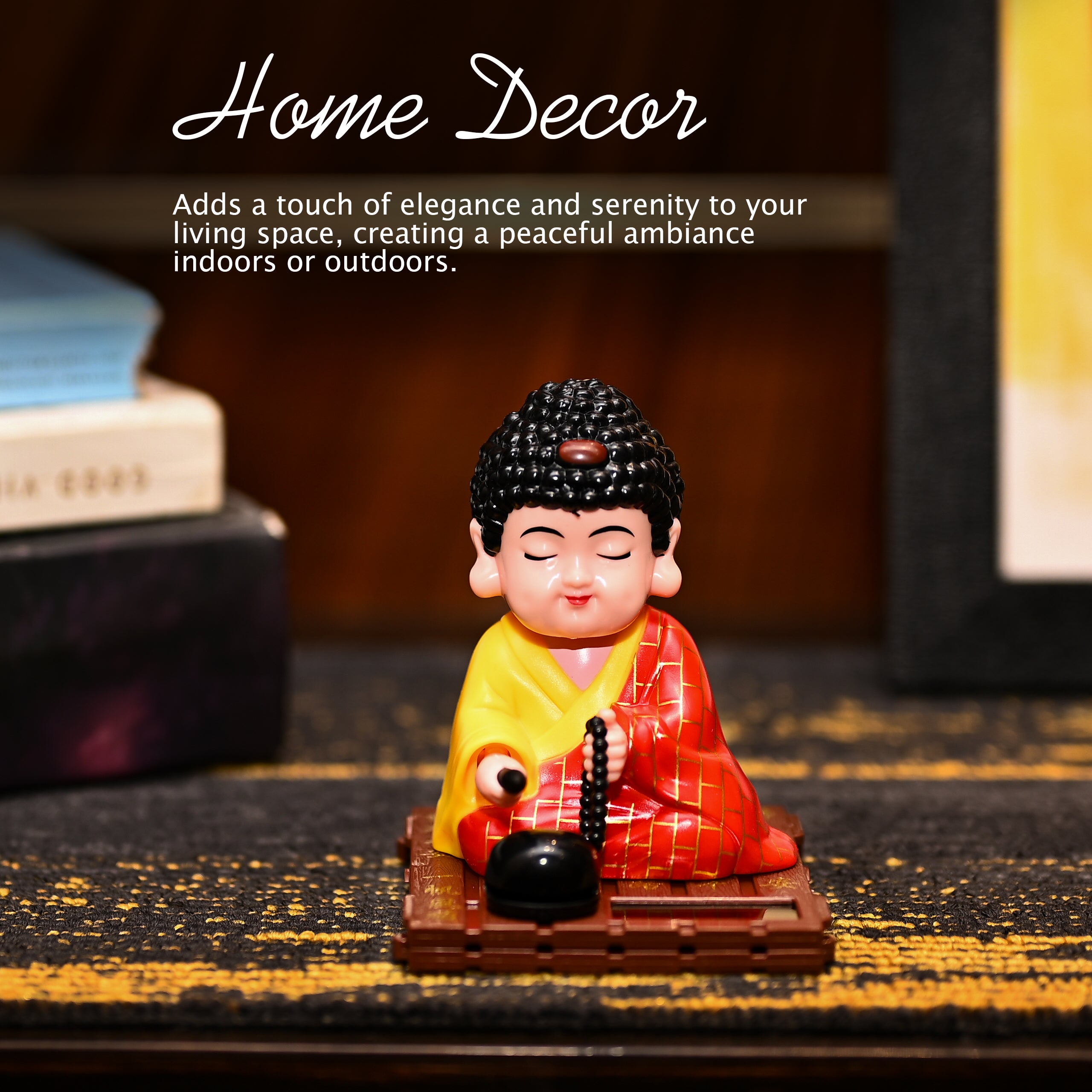 HindCraft Meditating Buddha Monk Showpiece with Prayer Beads for Home & Office Décor