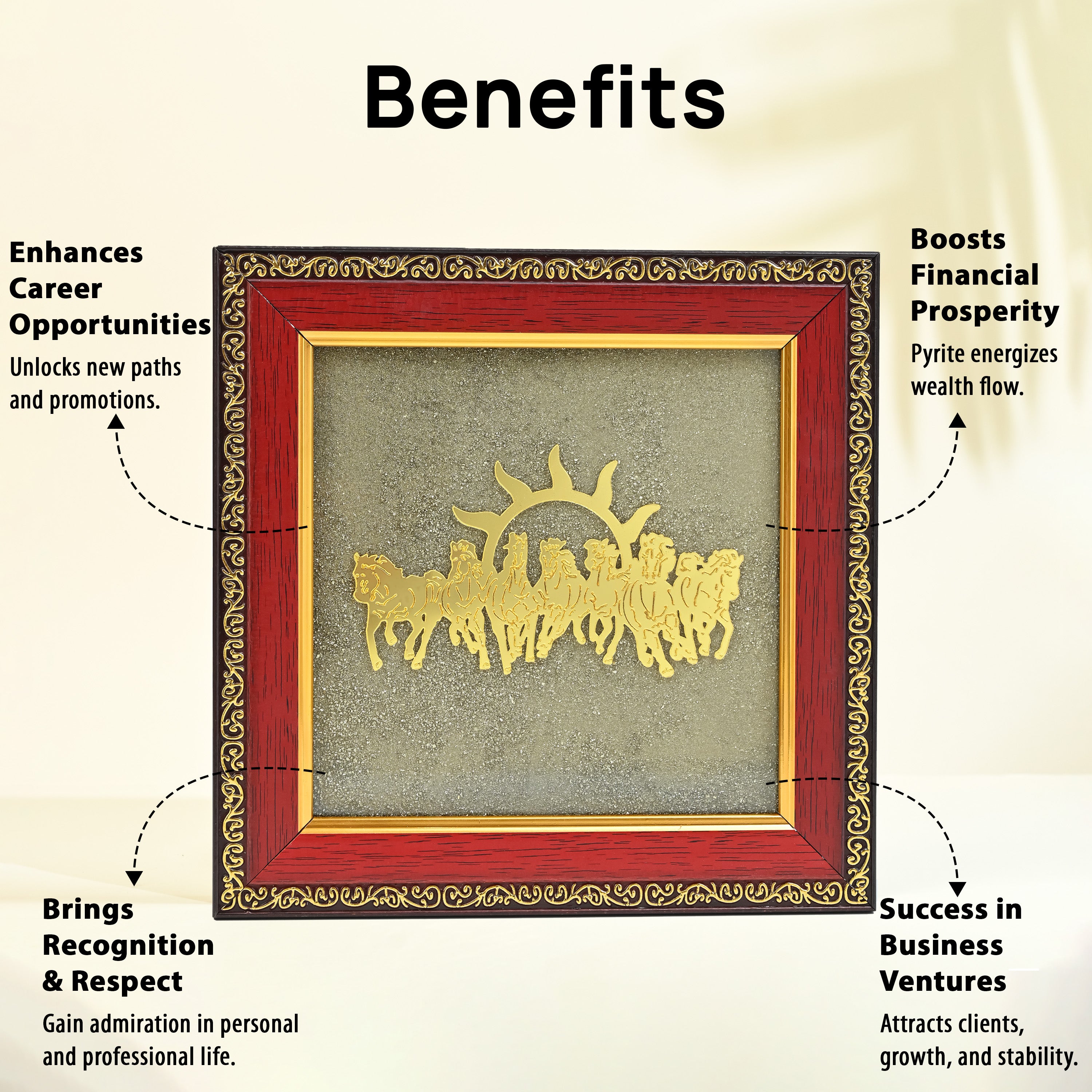 HindCraft 7 Horses Vastu Frame on Raw Pyrite Stone for Wall & Table Décor 7×7 Inch