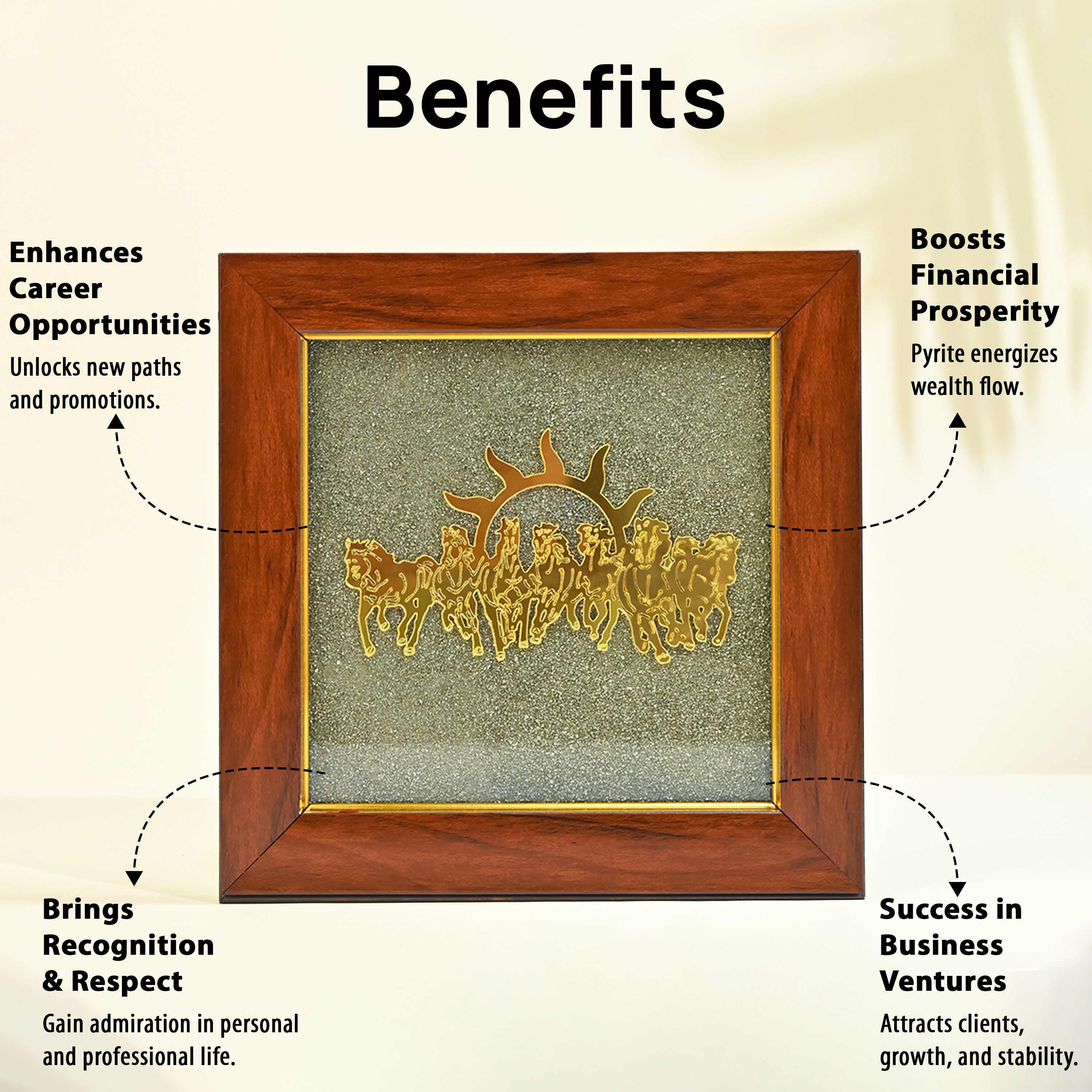 HindCraft Seven Horses Vastu Frame on Raw Pyrite Stone for Wall & Table Decor 7×7 Inch
