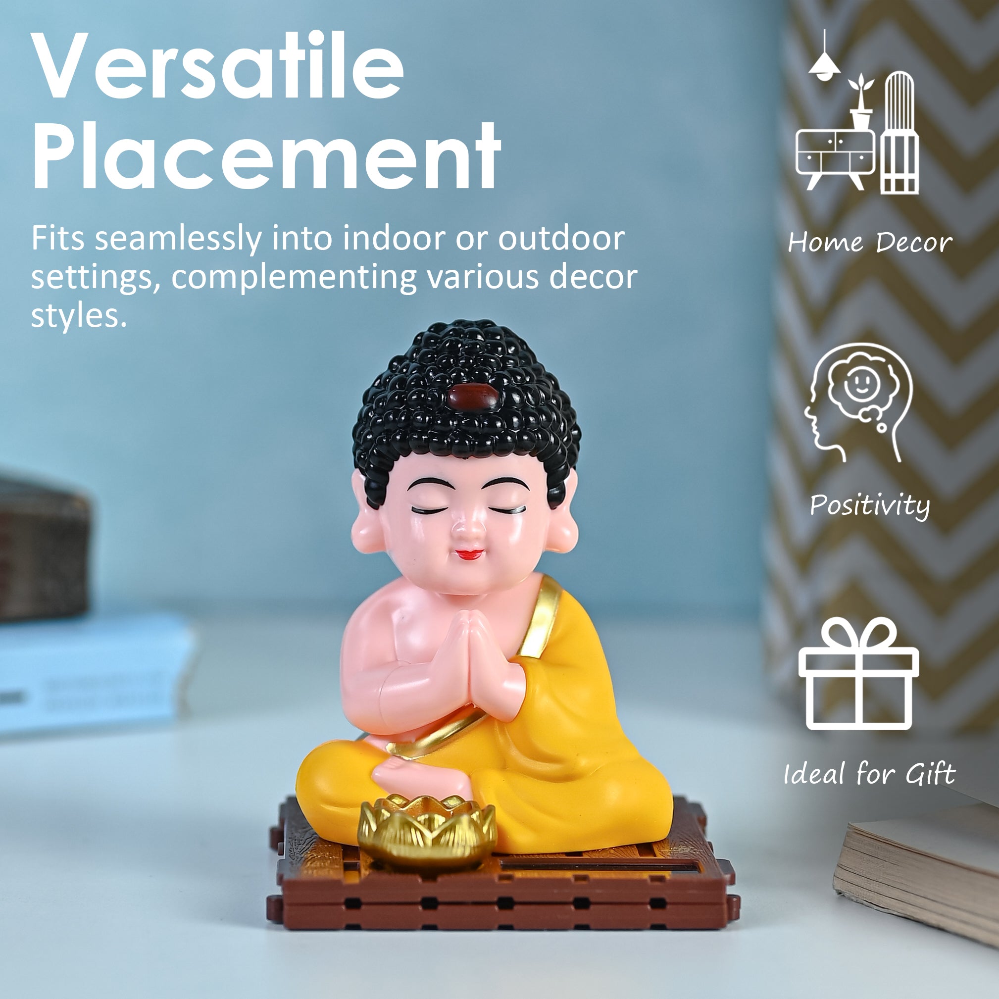 HindCraft Praying Baby Buddha Monk Showpiece with Lotus Bowl for Home, Office & Meditation Décor
