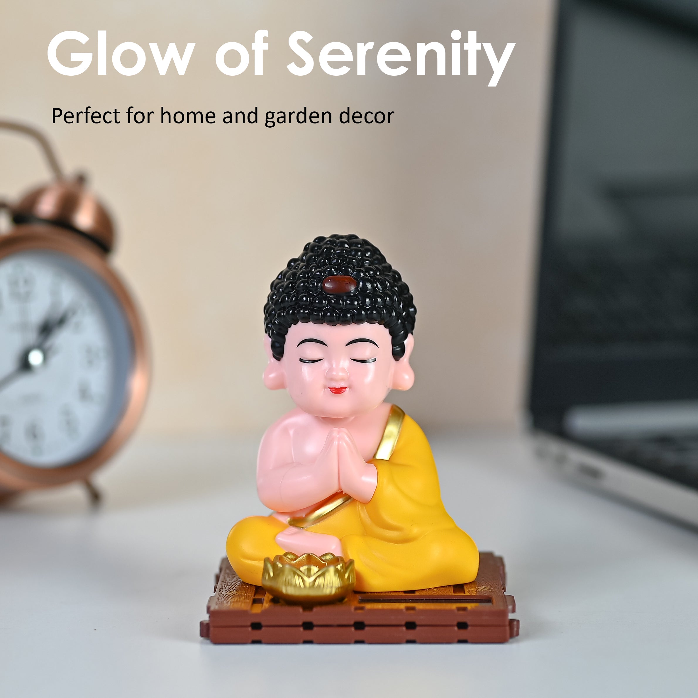 HindCraft Praying Baby Buddha Monk Showpiece with Lotus Bowl for Home, Office & Meditation Décor