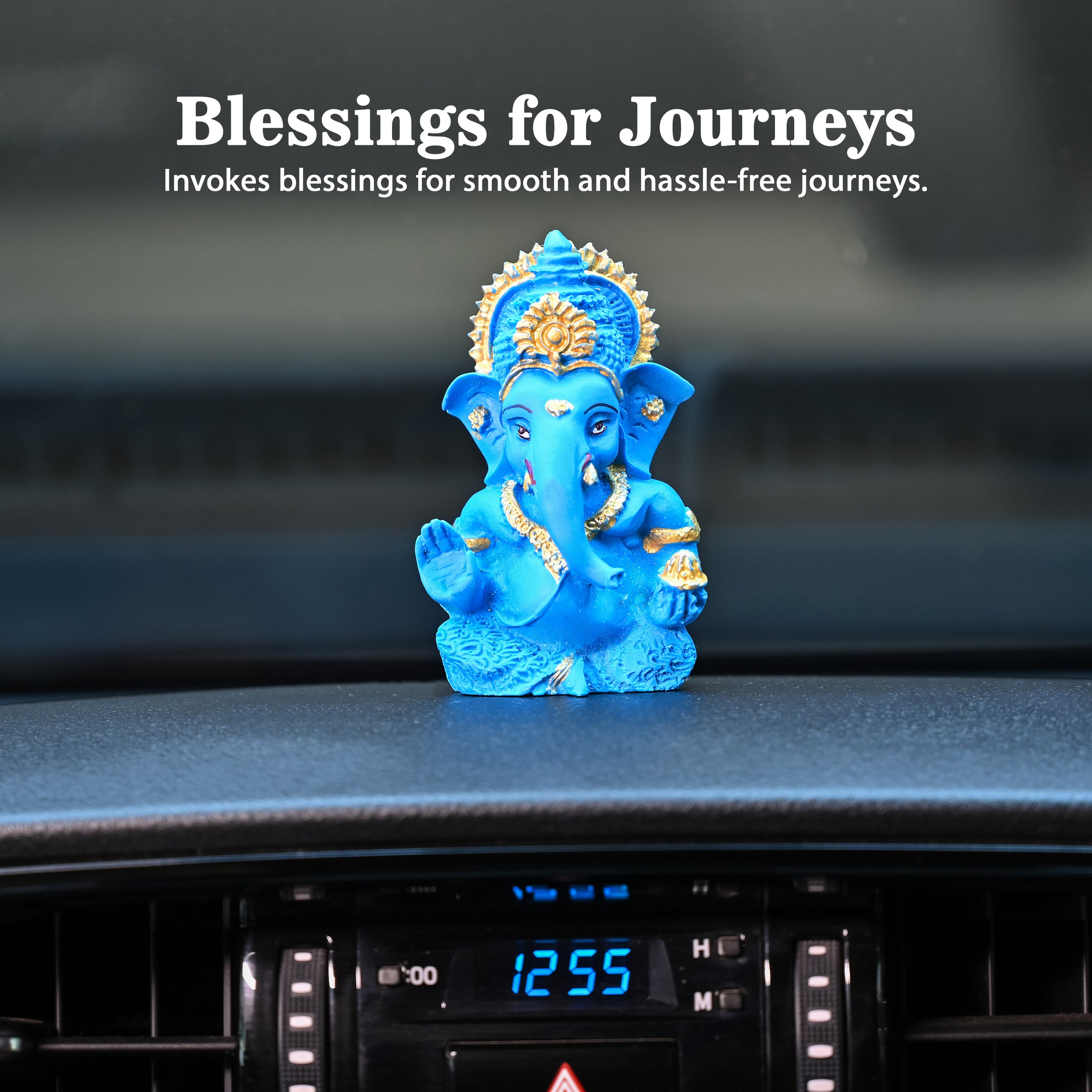 HindCraft Blue Lord Ganesha Idol with Gold Detailing for Car Dashboard, Home Temple, Office Desk & Spiritual Décor