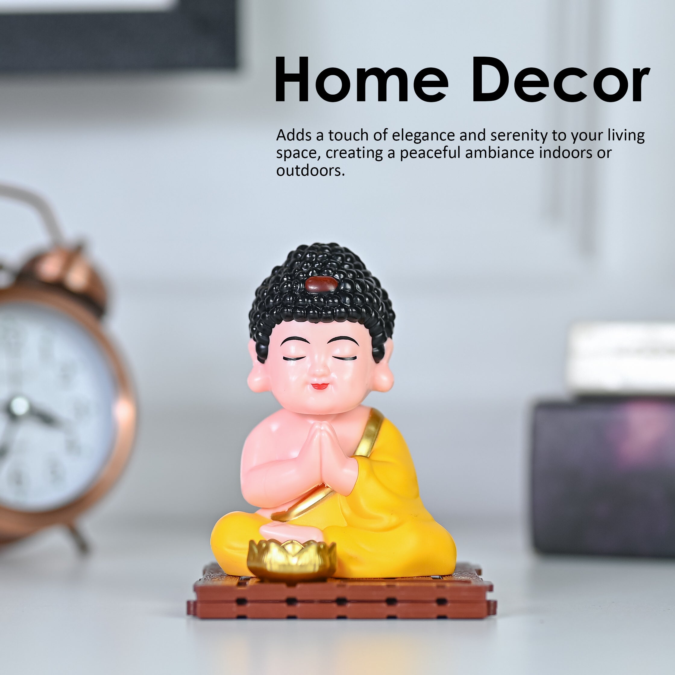 HindCraft Praying Baby Buddha Monk Showpiece with Lotus Bowl for Home, Office & Meditation Décor