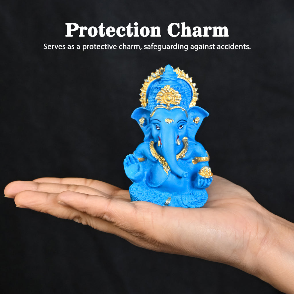 HindCraft Blue Lord Ganesha Idol with Gold Detailing for Car Dashboard, Home Temple, Office Desk & Spiritual Décor