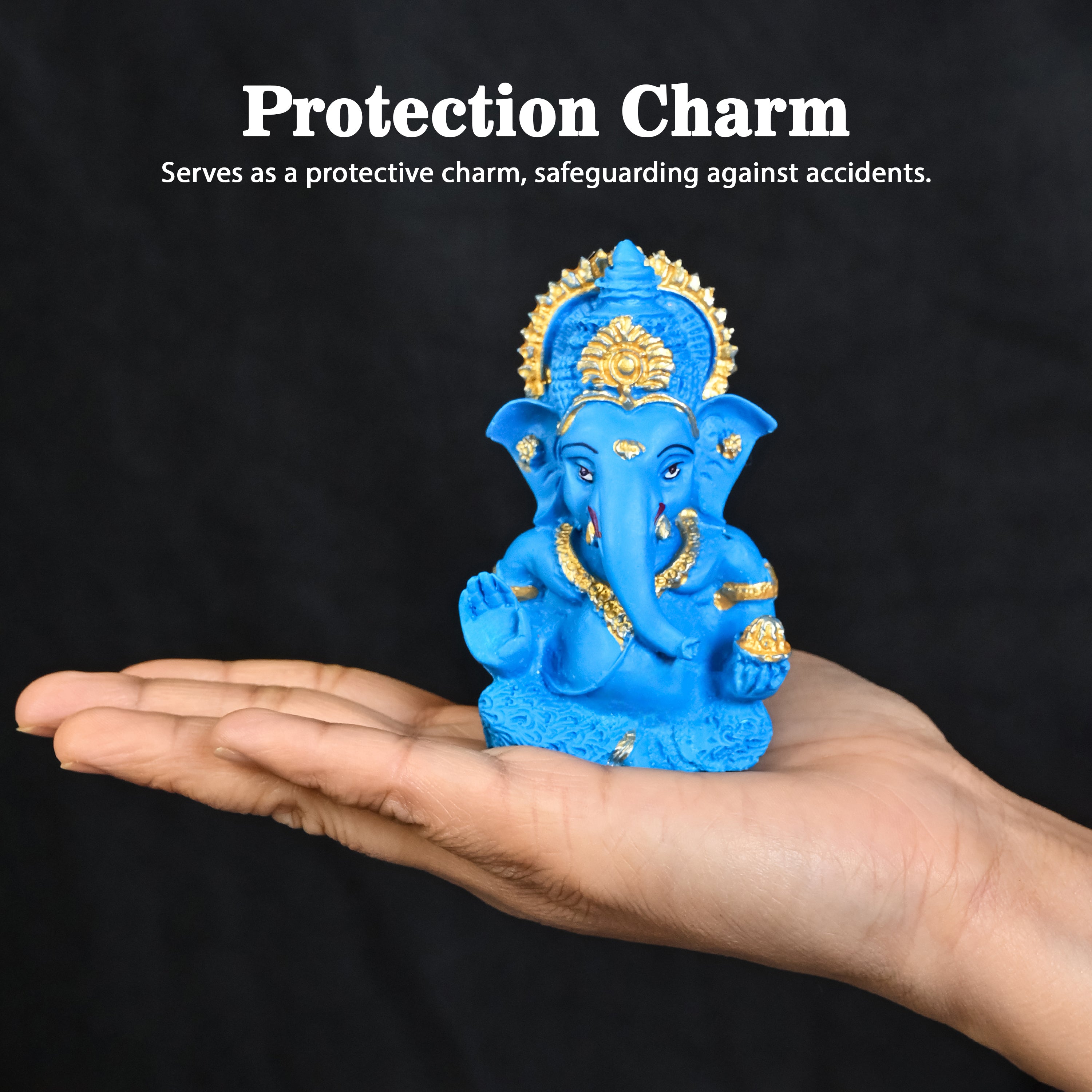 HindCraft Blue Lord Ganesha Idol with Gold Detailing for Car Dashboard, Home Temple, Office Desk & Spiritual Décor