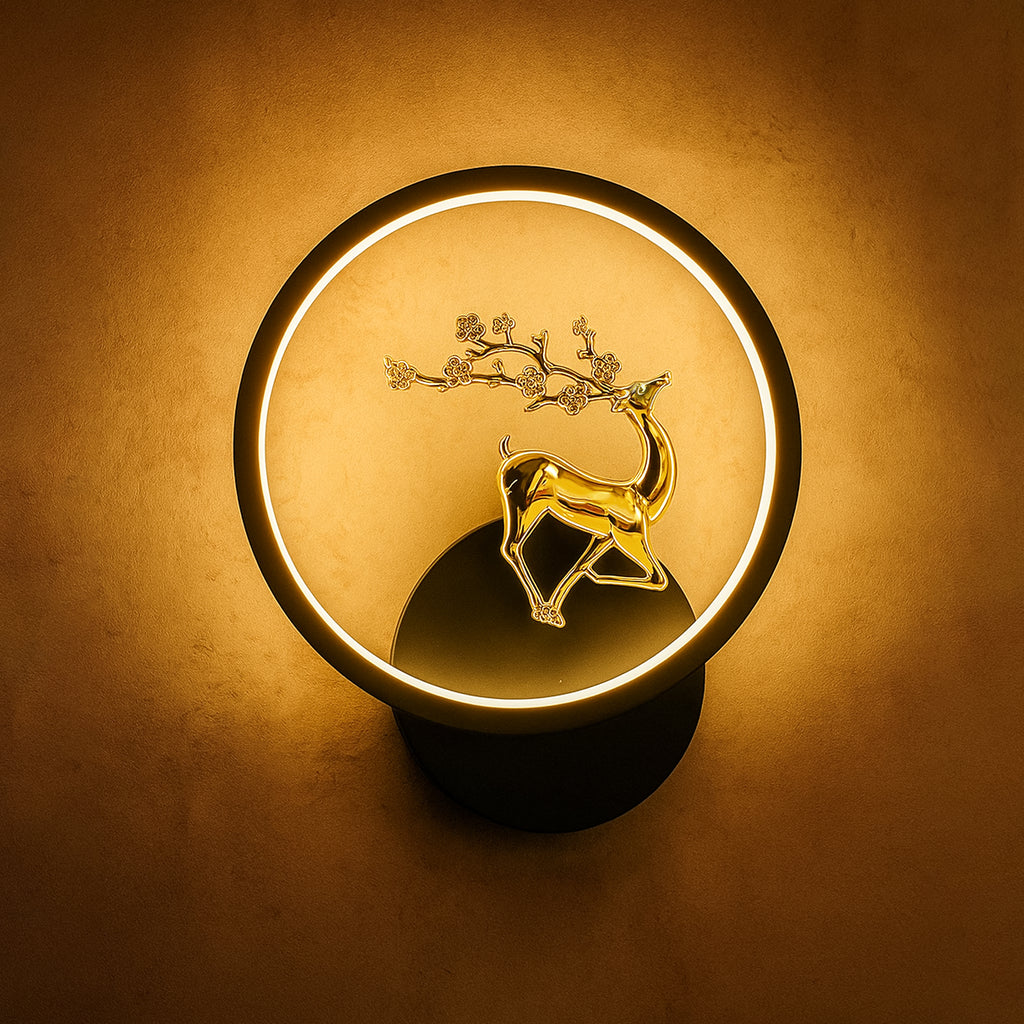 HindCraft Golden Deer LED Ring Table Lamp for Bedroom & Home Décor