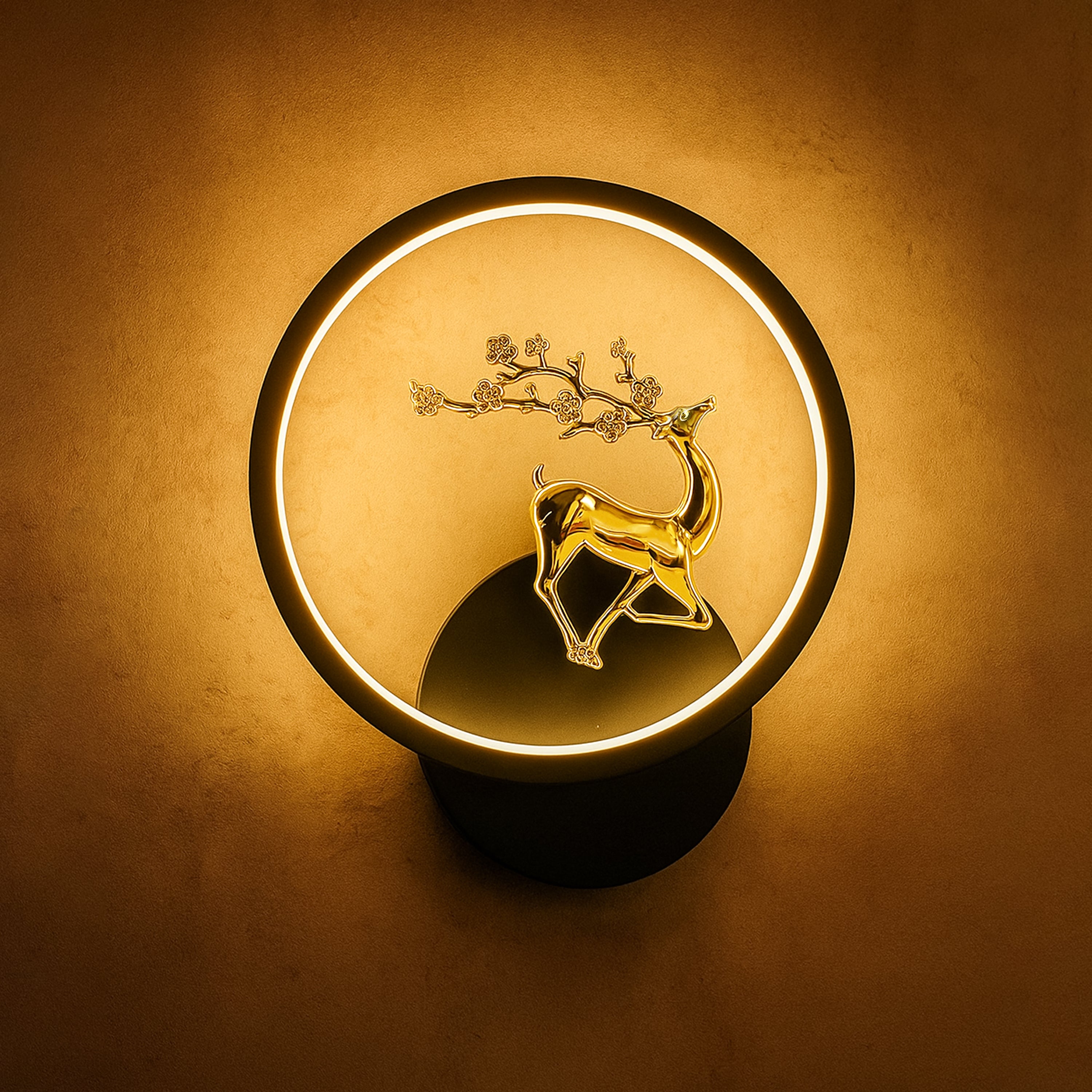 HindCraft Golden Deer LED Ring Table Lamp for Bedroom & Home Décor