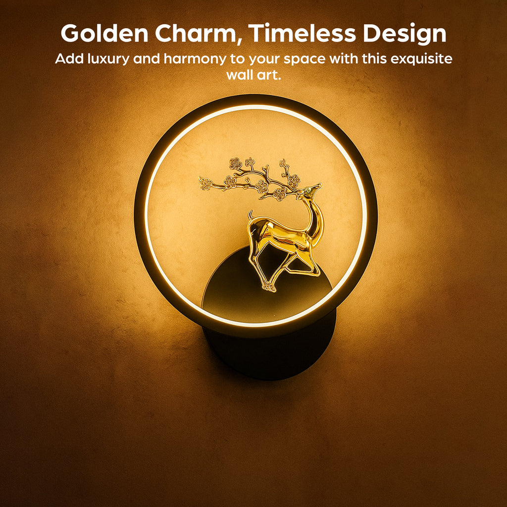HindCraft Golden Deer LED Ring Table Lamp for Bedroom & Home Décor