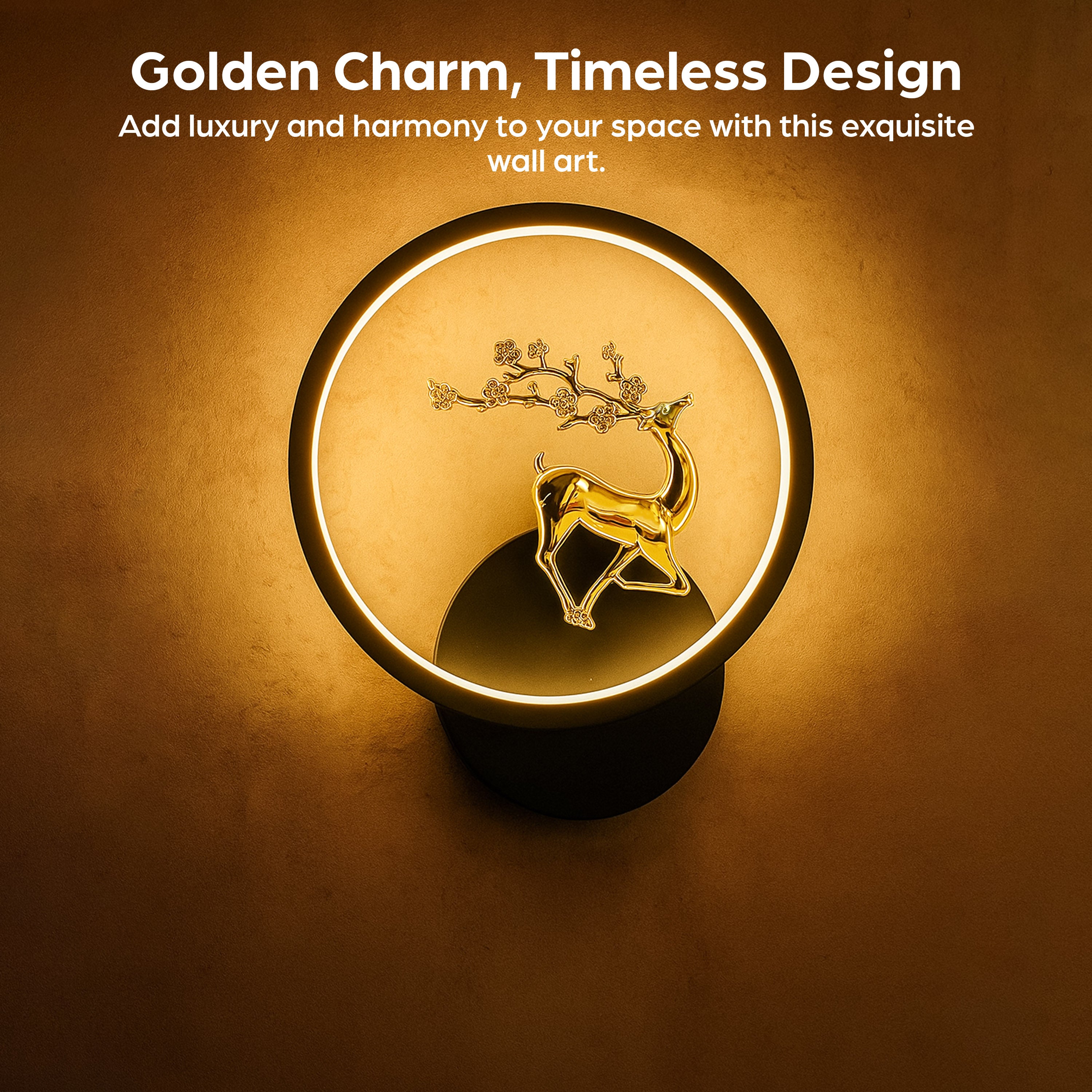 HindCraft Golden Deer LED Ring Table Lamp for Bedroom & Home Décor