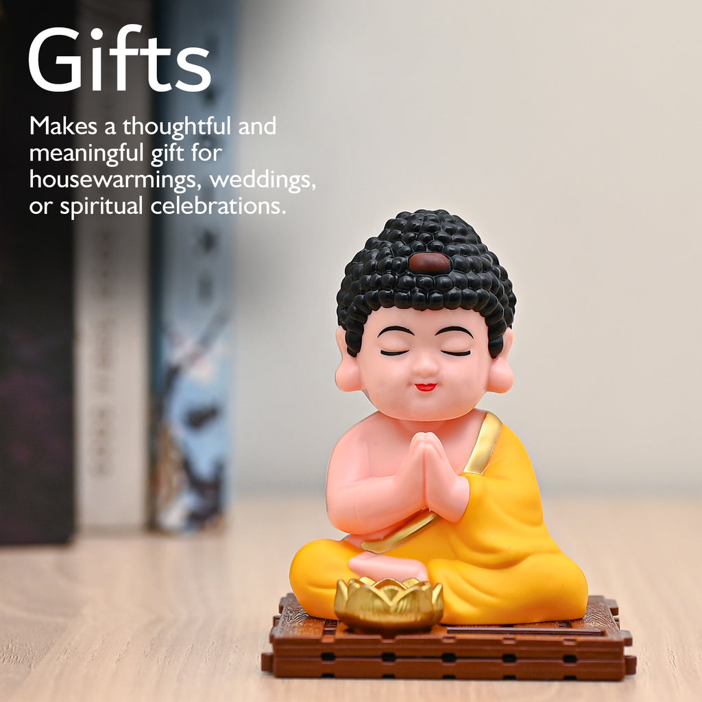HindCraft Praying Baby Buddha Monk Showpiece with Lotus Bowl for Home, Office & Meditation Décor