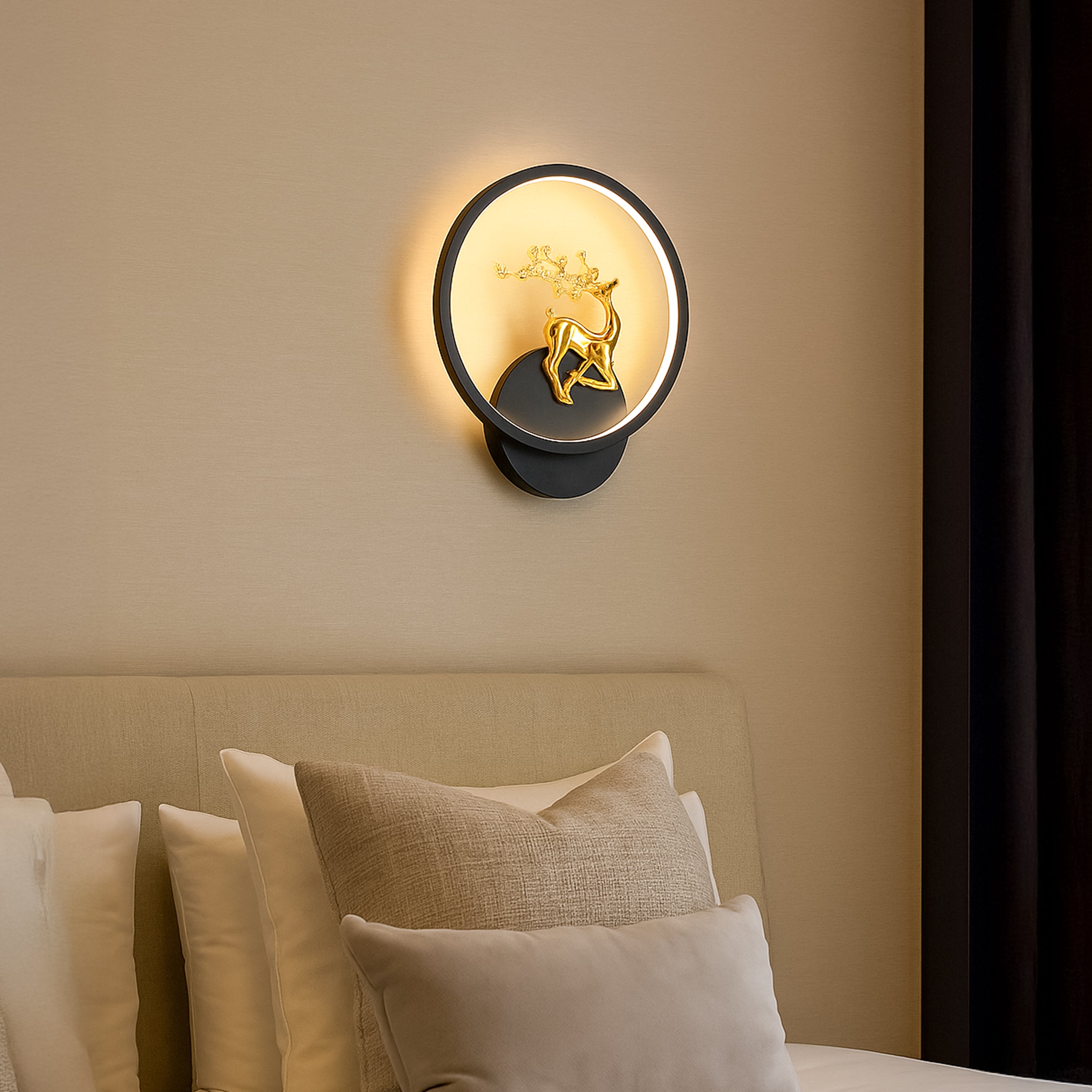 HindCraft Golden Deer LED Ring Table Lamp for Bedroom & Home Décor