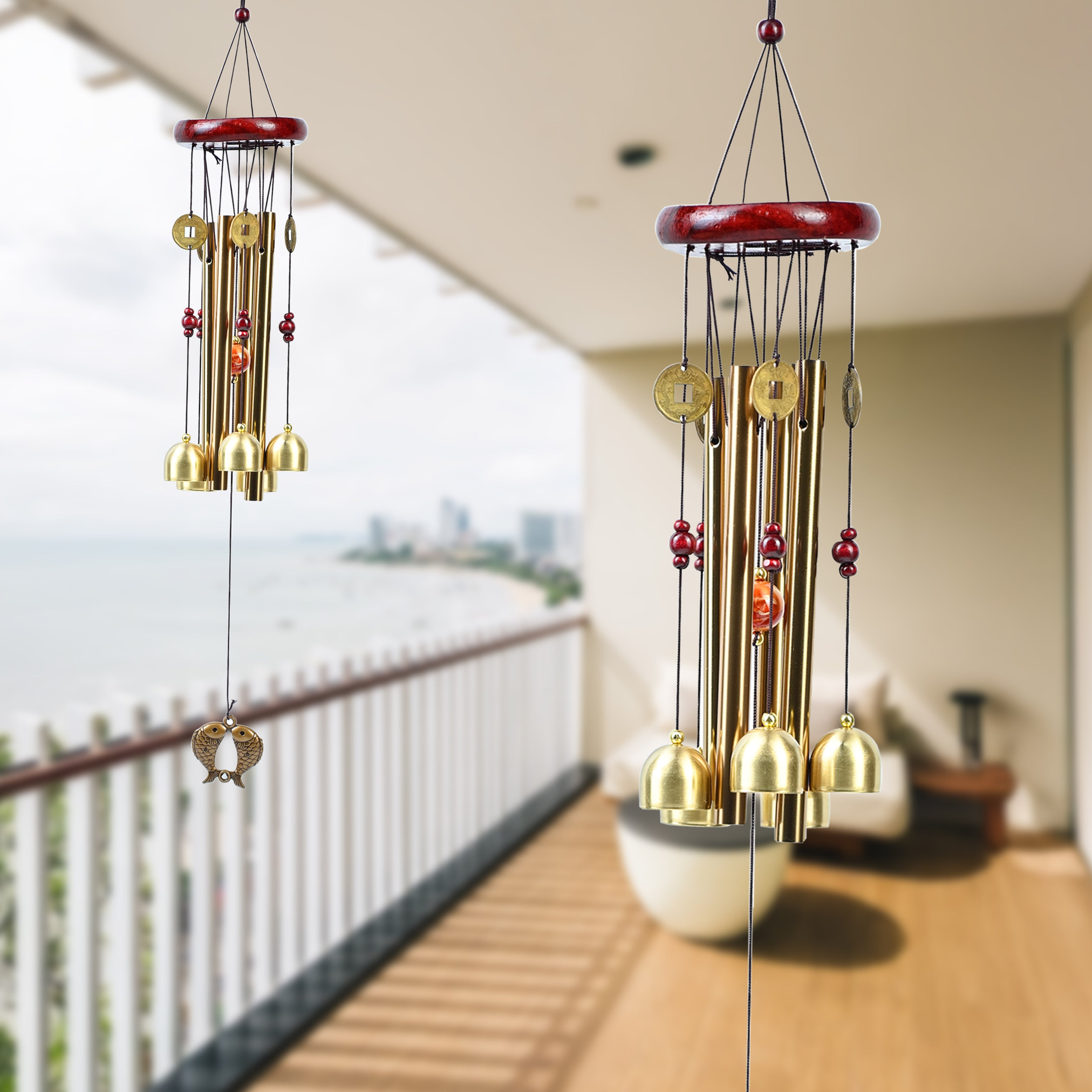 HindCraft Feng Shui Wind Chime with Bells & Coins for Home Entrance