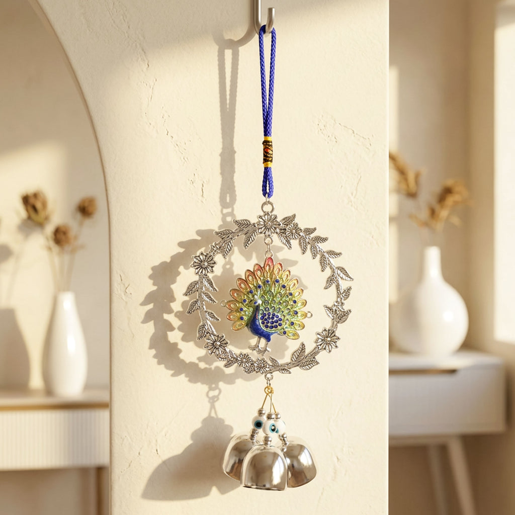 HindCraft Peacock Wind Chime with Metal Bells | Decorative Hanging for Home, Balcony, Window & Office Decor