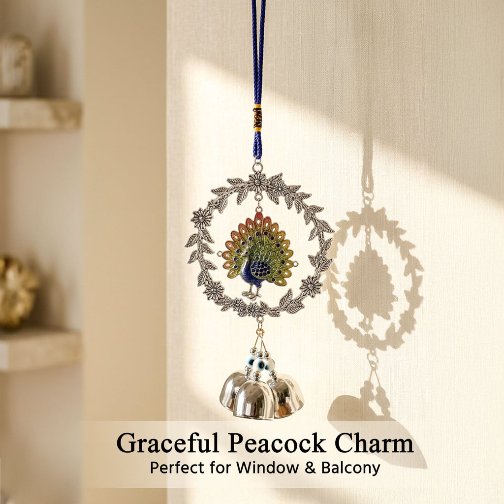 HindCraft Peacock Wind Chime with Metal Bells | Decorative Hanging for Home, Balcony, Window & Office Decor